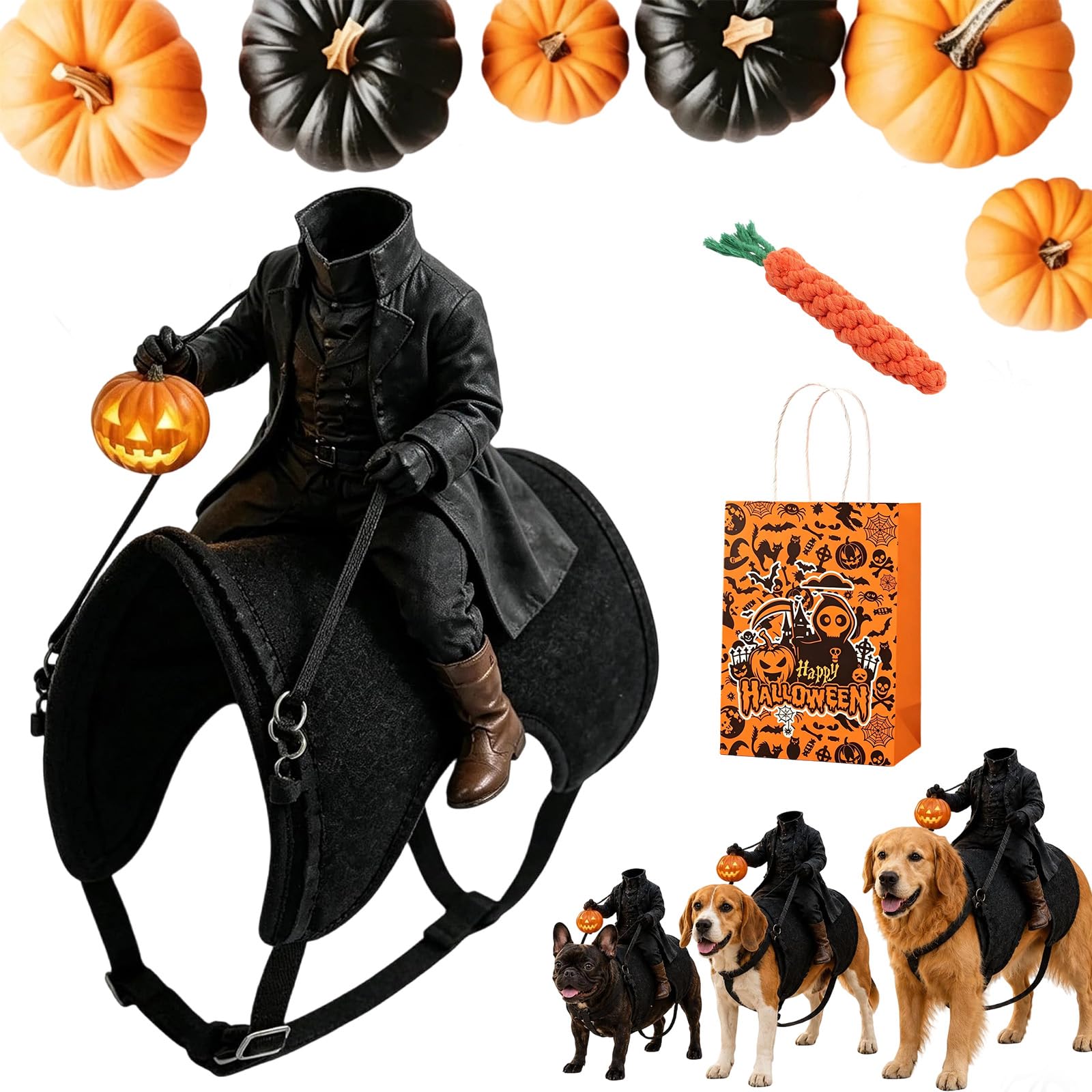 Headless Horseman Dog Costume, Light-Up Headless Horseman Pet Costume，L