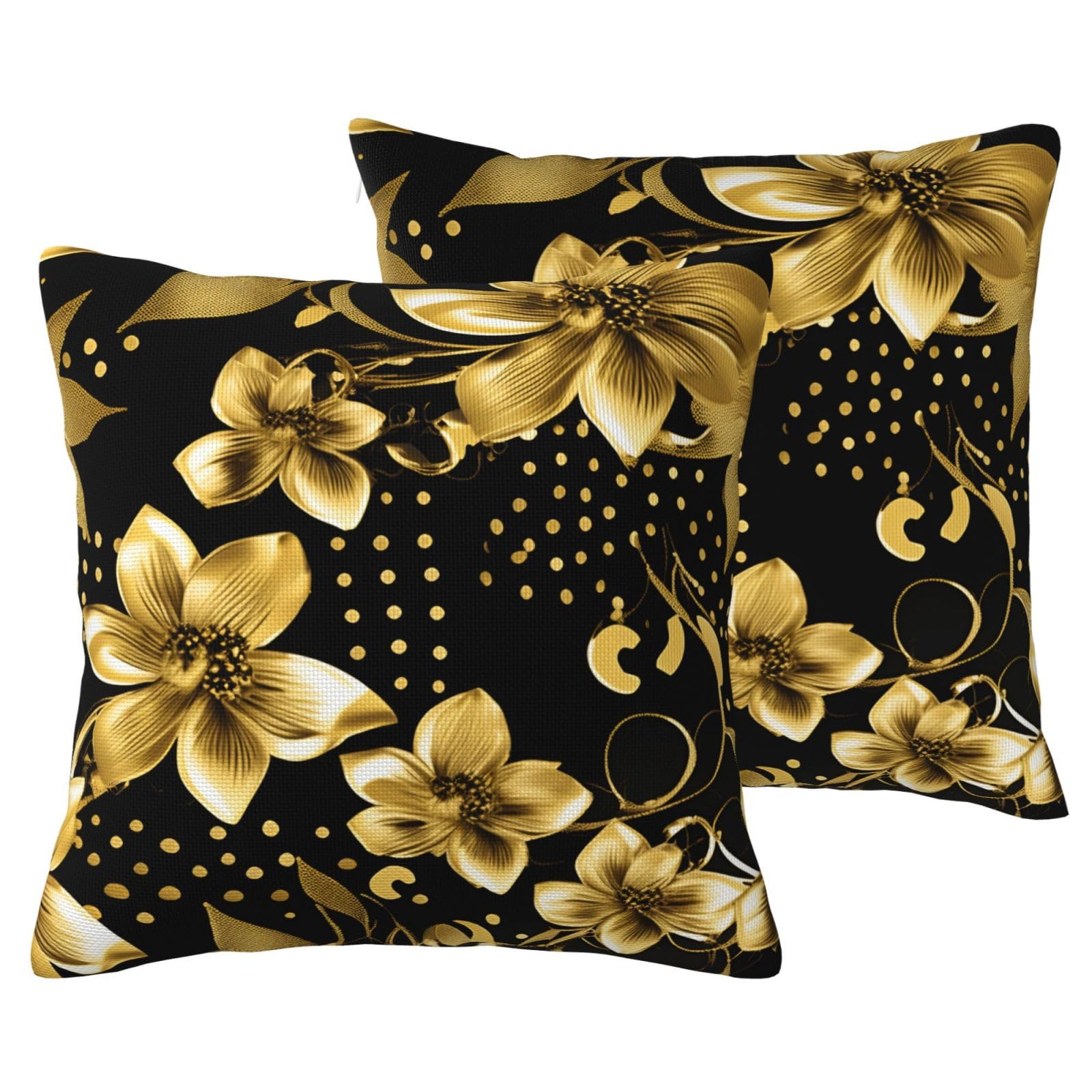 Housse de coussin fleurs noires et dorées avec imprimé floral de salon