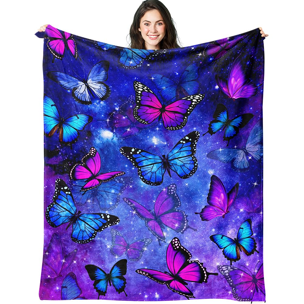 Rnmkertio Blue Butterfly Blanket Butterfly Gifts for Women Girls, Butterflies Throw Blanket Butterfly Decorations for Bedroom Decor 50" X 40"