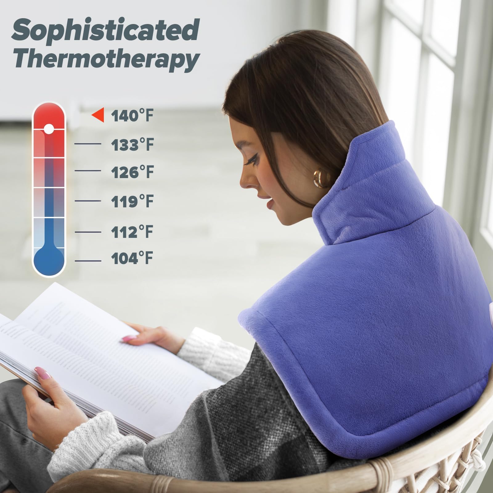 Almohadilla térmica para cuello, espalda y hombros, alivio del dolor de calambres, regalos de Navidad para mujeres, hombres, madres y padres, 4 apagado automático, lavable a máquina, 6
