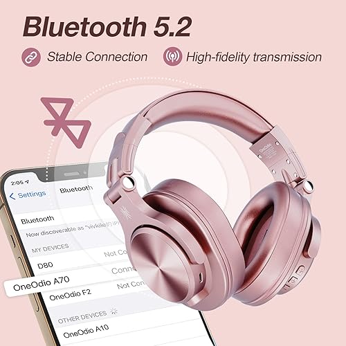 Miniatura 3 de OneOdio Auriculares Bluetooth A70 sobre la oreja, auriculares inalámbricos con tiempo de reproducción de 72 horas, alta resolución, conector de