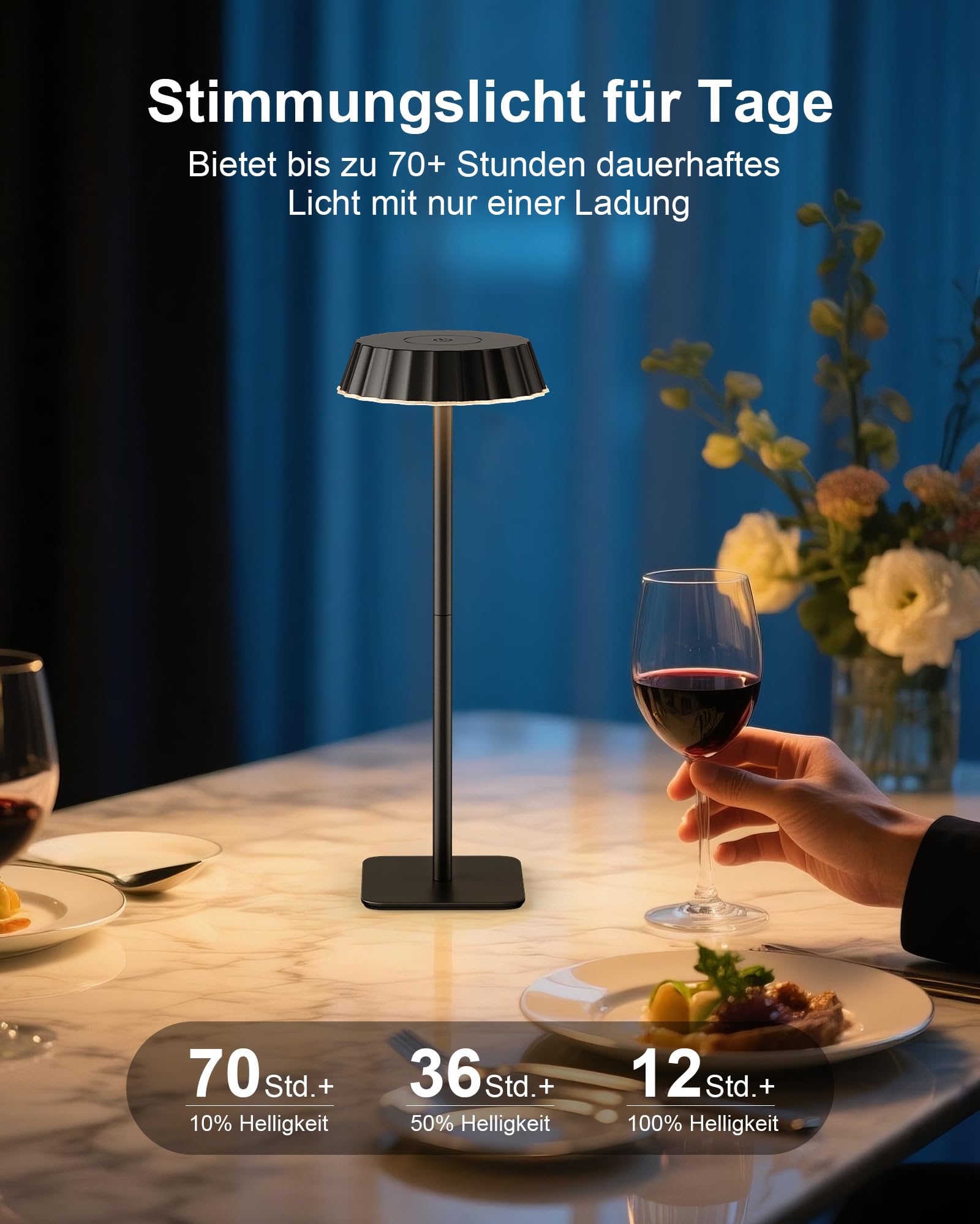 EppieBasic Lampada da tavolo senza fili a batteria, set da 2: 18 W, ricarica rapida, 3 temperature di colore dimmerabili, impermeabilità IP65, per ristoranti, terrazze, esterni