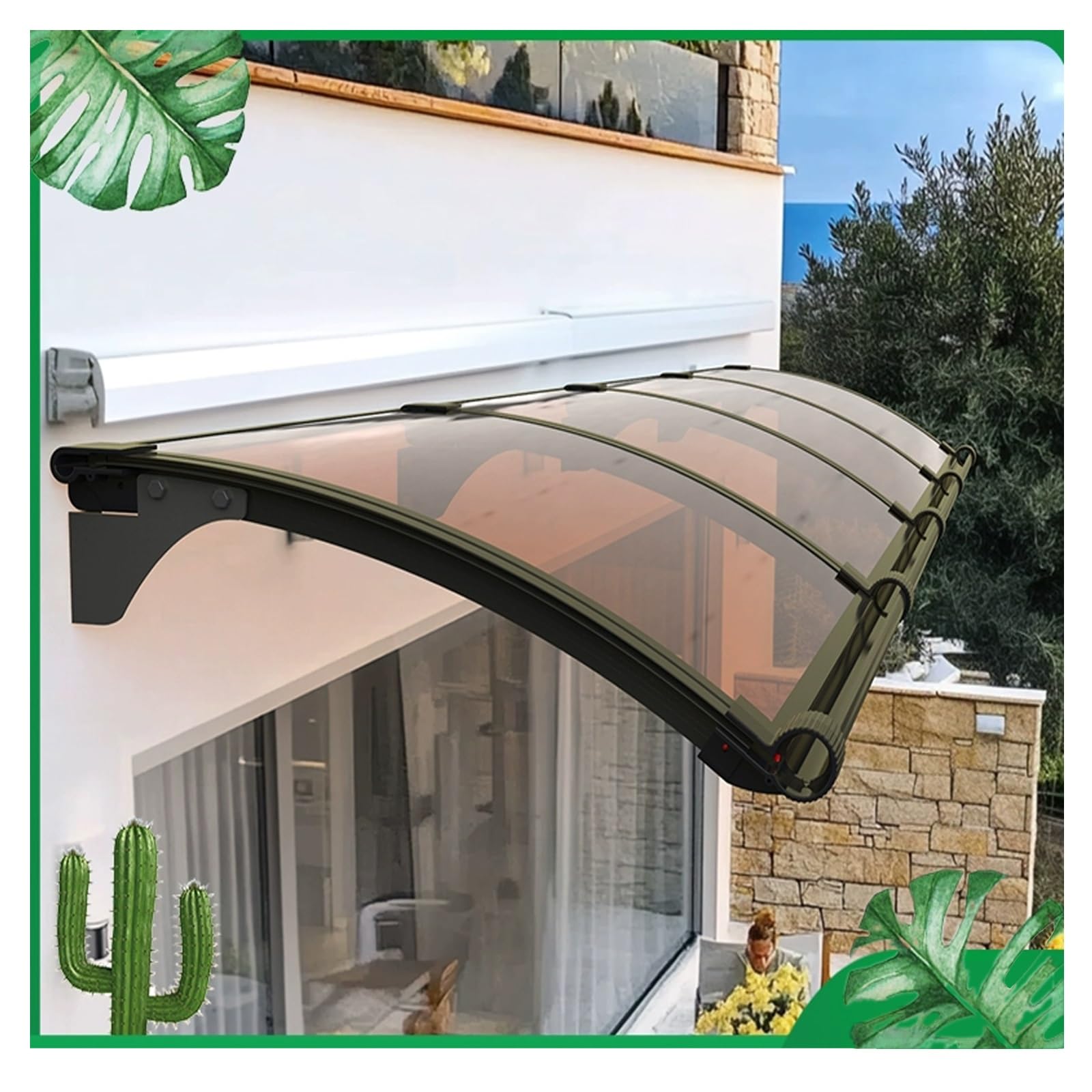Toldo de aleación de aluminio con cubierta, protección UV y lluvia para patio, porche, jardín trasero, incluye soporte (39 x 71 pulgadas)