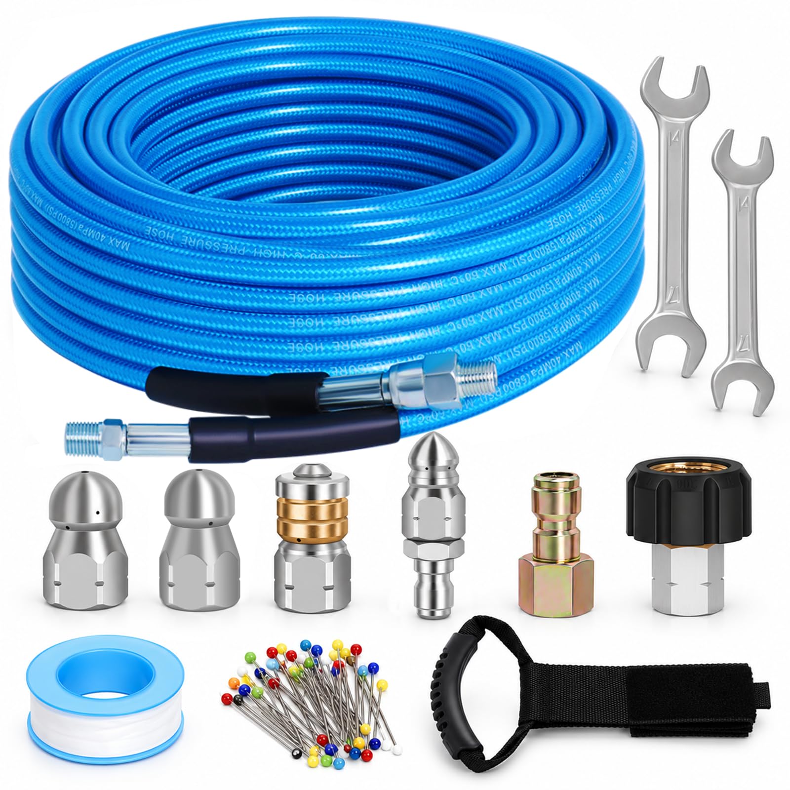50FT 1/4-In Sewer Jetter Kit, 5800 PSI Pressure Washer Drain Cleaner Hose