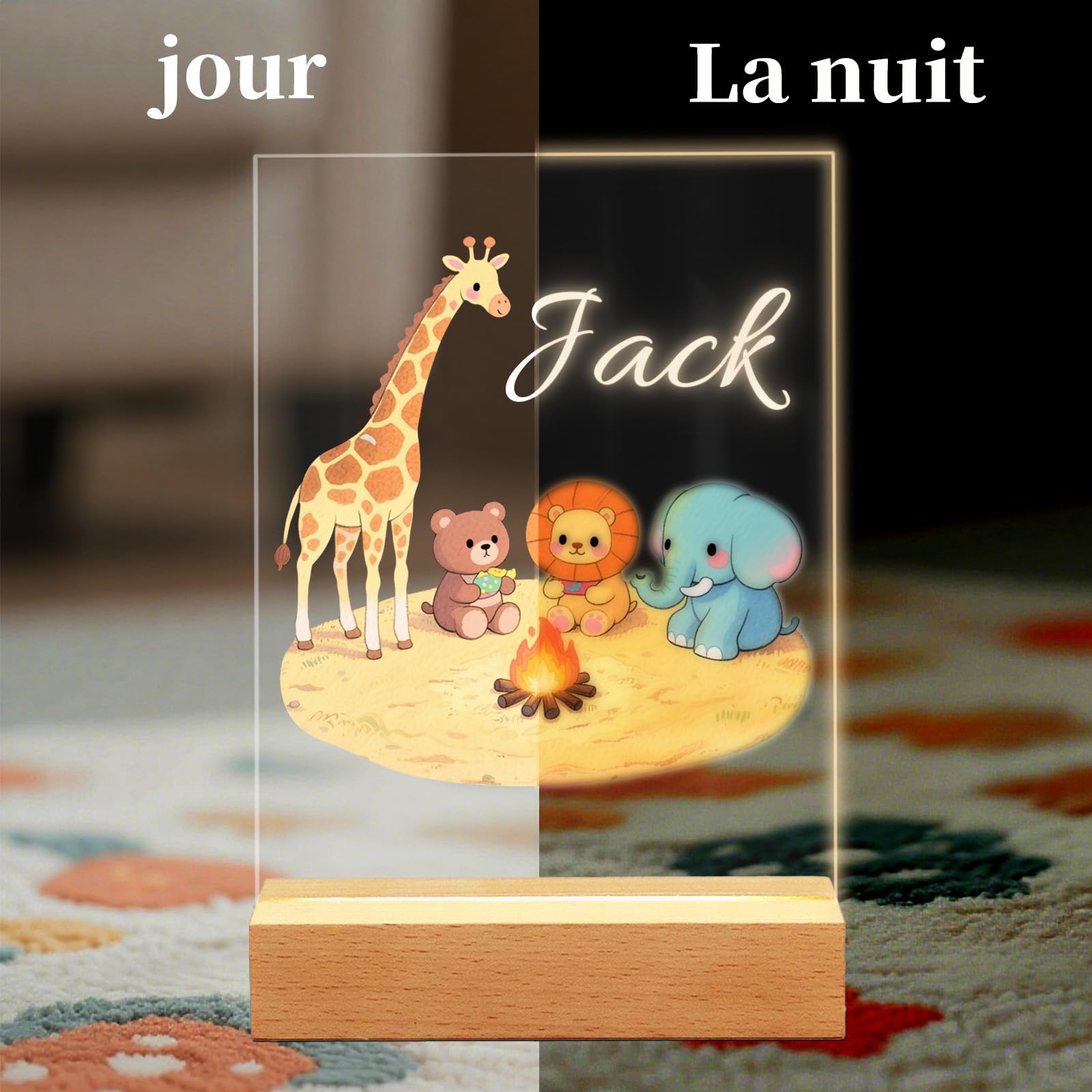 Cadeau Bébé Personnalisé, Lampe de Chevet Personnalisée pour Chambre d’Enfant, Souvenir de Baptême,Cadeau de Noël et Fête pour Enfants