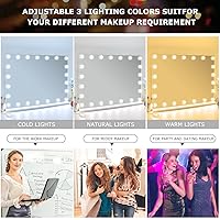 Vista 2 de Espejo de tocador de maquillaje con luces, 10 x grandes con 22 bombillas LED regulables, 3 modos de color, control táctil para dormitorio, mesa