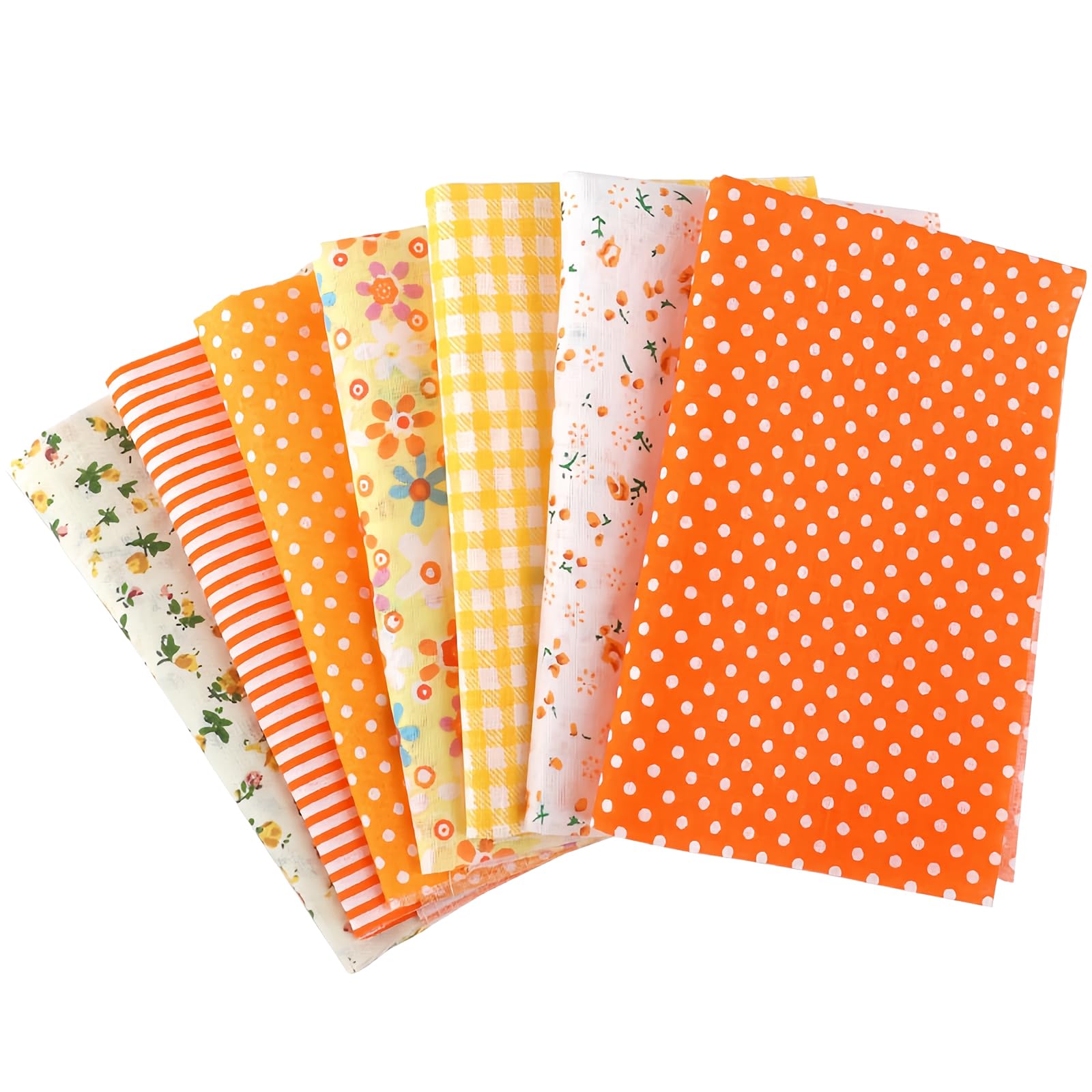 Tingliyi 7 Pcs Fat Quarters Fabric Bundles, 25x25cm Cotton Fabric Squares, Orange Patchwork Fabric, Soft Material for Sewing DIY Crafts Home Decor Patchwork