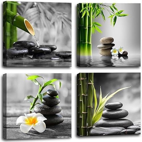 Zen Bathroom Decor Black and White Wall Art Grey Green