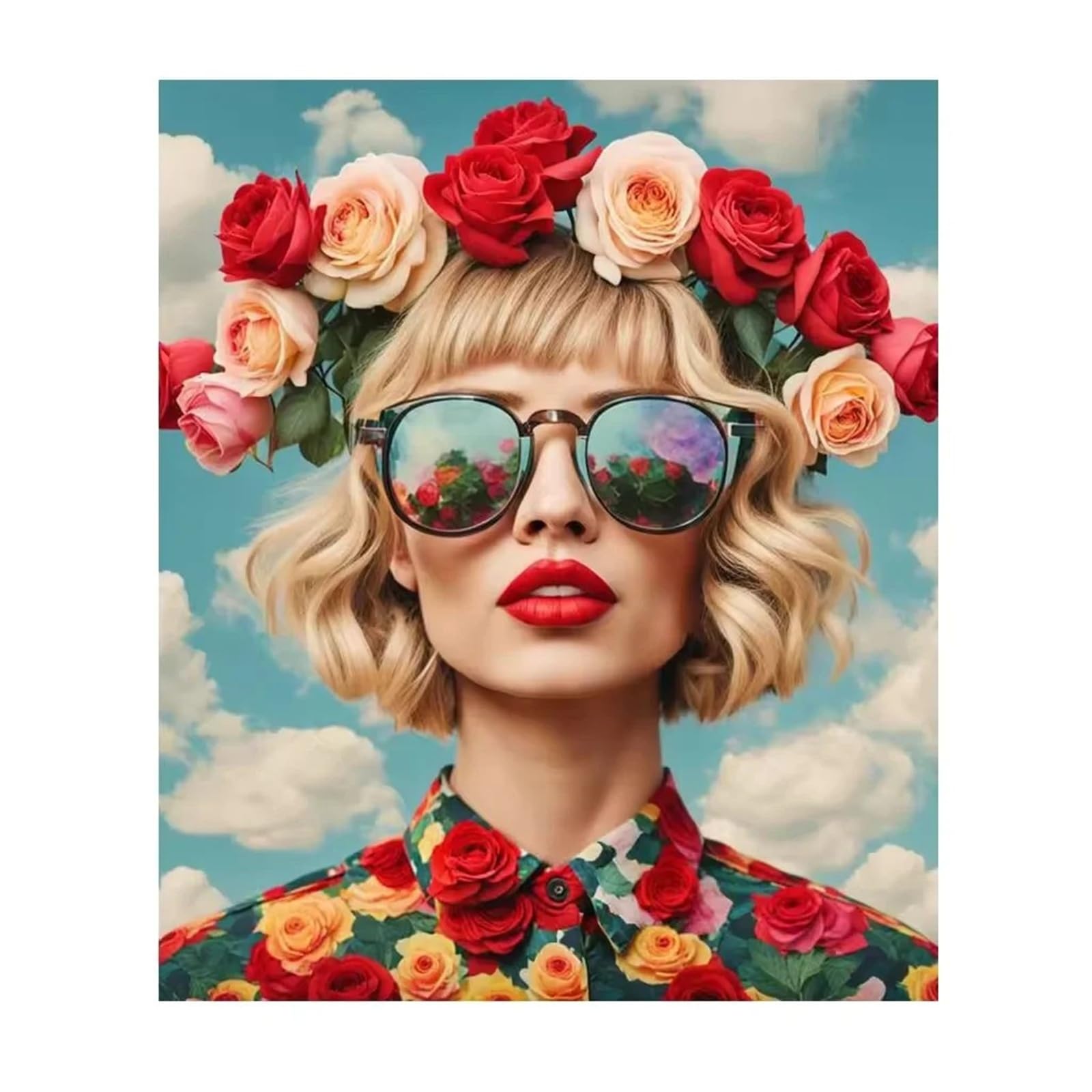 Xenite E Xenit Wall Art Canvas Prints Beautiful Woman With Glasses Flower Posters And Prints On Th Canvas Prints Modern Art Woman Wall Paintings Room Decor(,50X70cm)