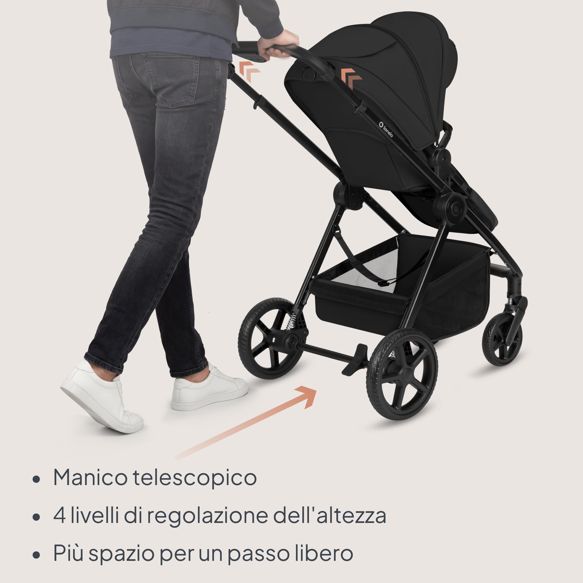 Lionelo Greet Passeggino Trio 3 in 1 per bambini 0-4 anni / 0-22 kg Leggero | Sistema Modulare con Seggiolino Auto,Ampia Navicella,Seduta Reversibile,Telaio,Sospensioni,Posizione Reclinata,UPF50+