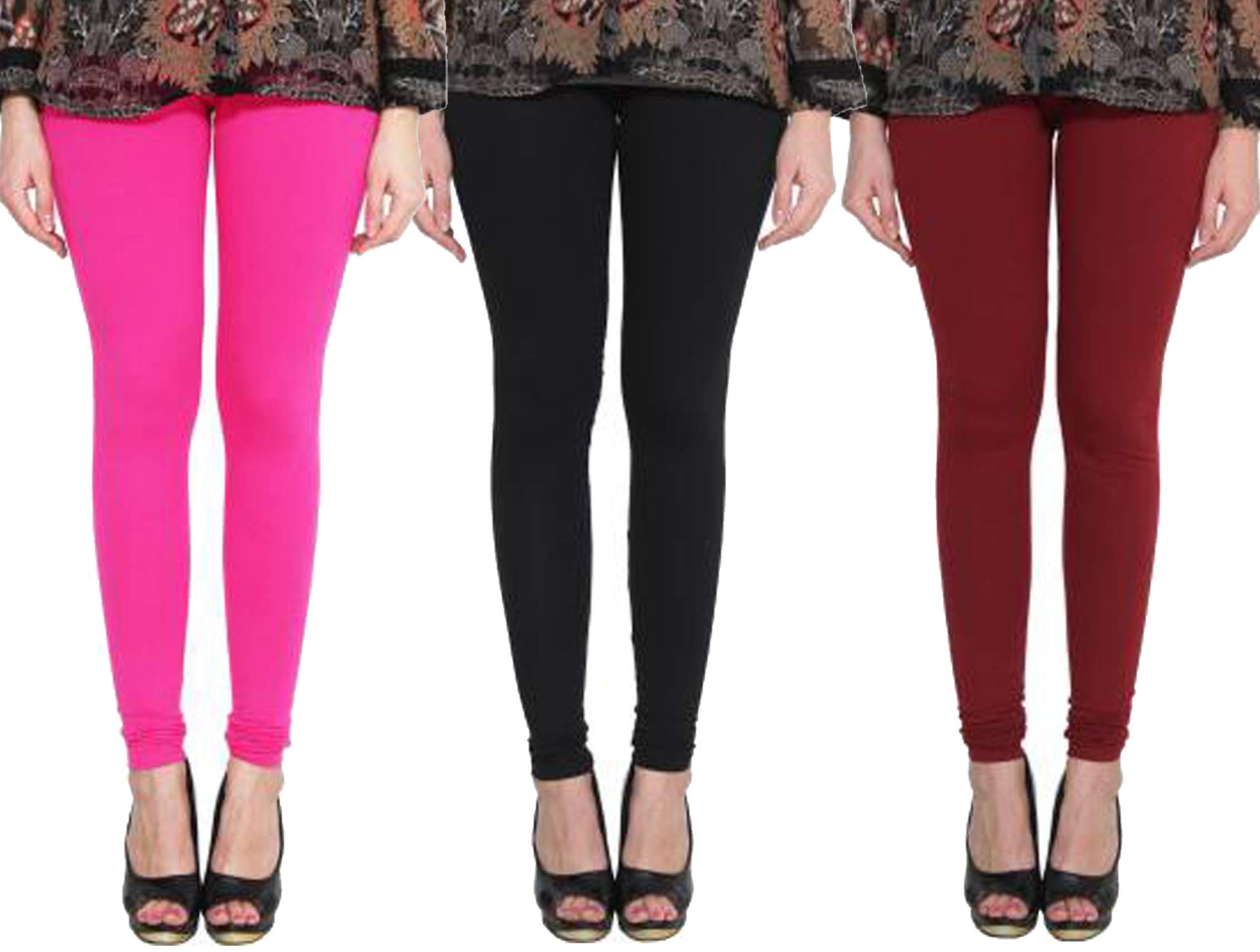 Premium_Cotton Lycra_Churidar Leggings_For Women/Girls/Ladies_Combo Pack of 3_(Rani Pink, Black & Maroon)-image-3