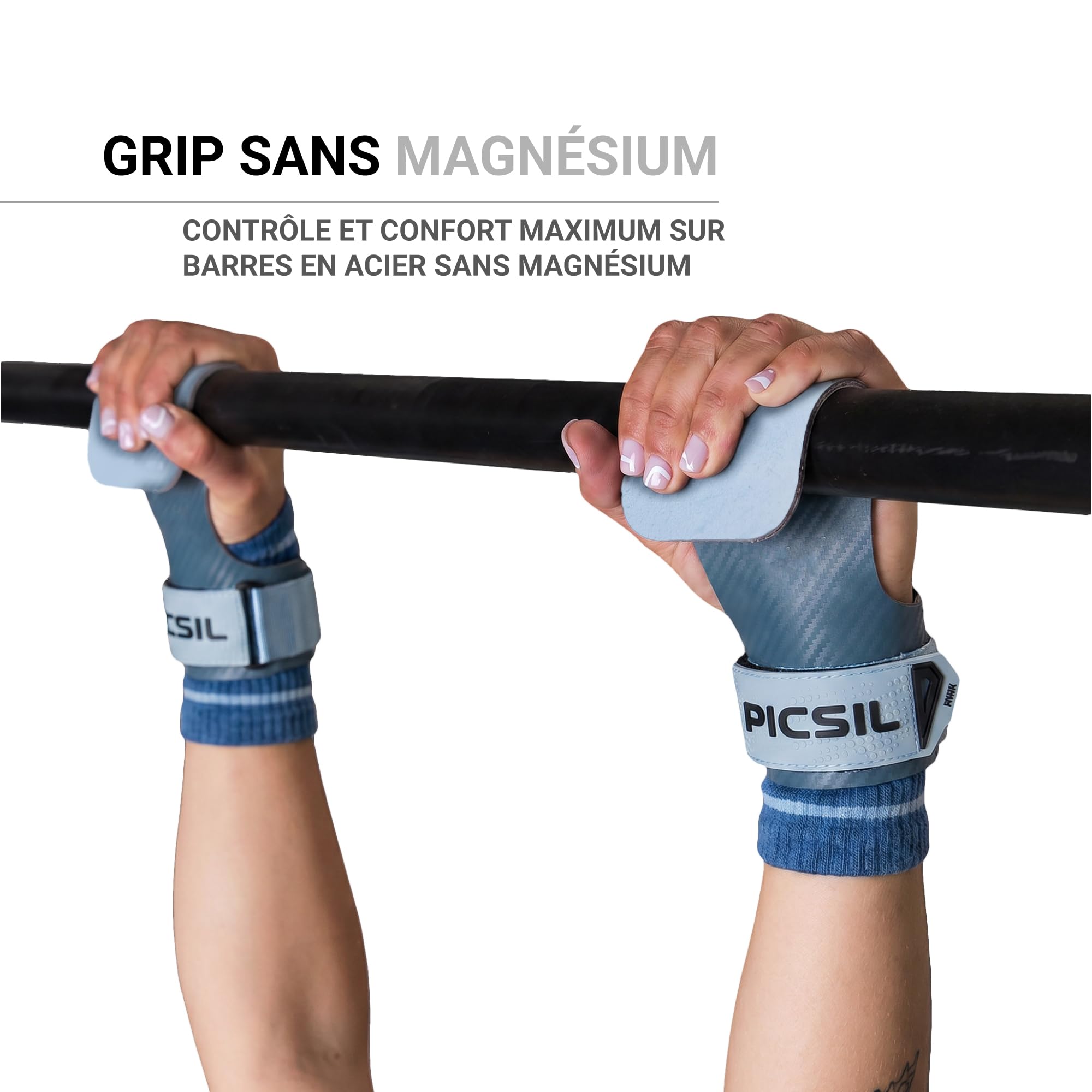 PICSIL - Maniques Hawk Niveau Professionnel, avec Magnésie, avec Étui et Protège-Poignets Inclus, Grips pour Cross Training, Calisthenics, Musculation, Fitness