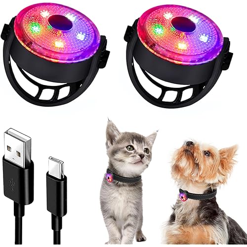 Fashion&cool Dog Collar Light for Small Dogs Cats, 3 Modes Dog Lights for Night Walking, Colorful LED Dog Light, Rechargeable Dog Collar Lights for Night Time, Dog Walking Light for Dog Collar