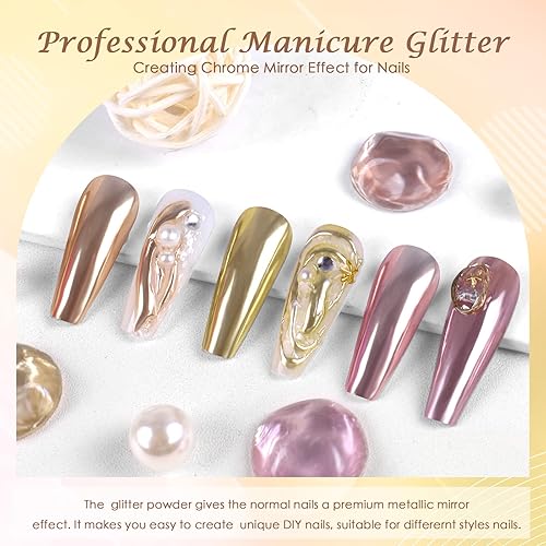 Miniatura 2 de Laza Polvo de uñas cromado, efecto espejo, polvo metálico, purpurina holográfica, esmaltada, decoración de manicura, pigmento reflectante para