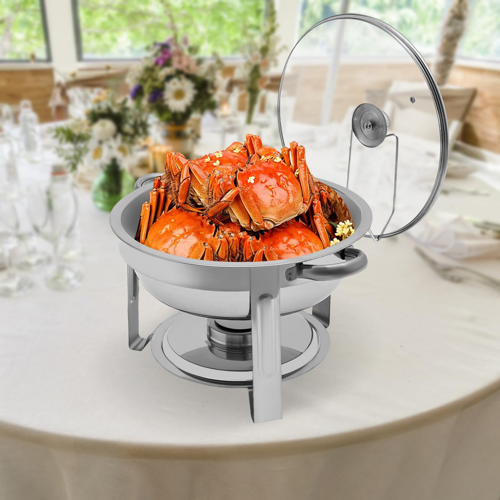 Serbatoio riscaldante, 5 l, rotondo, in acciaio inox, per buffet, feste di famiglia, banchetti, matrimoni, ecc.
