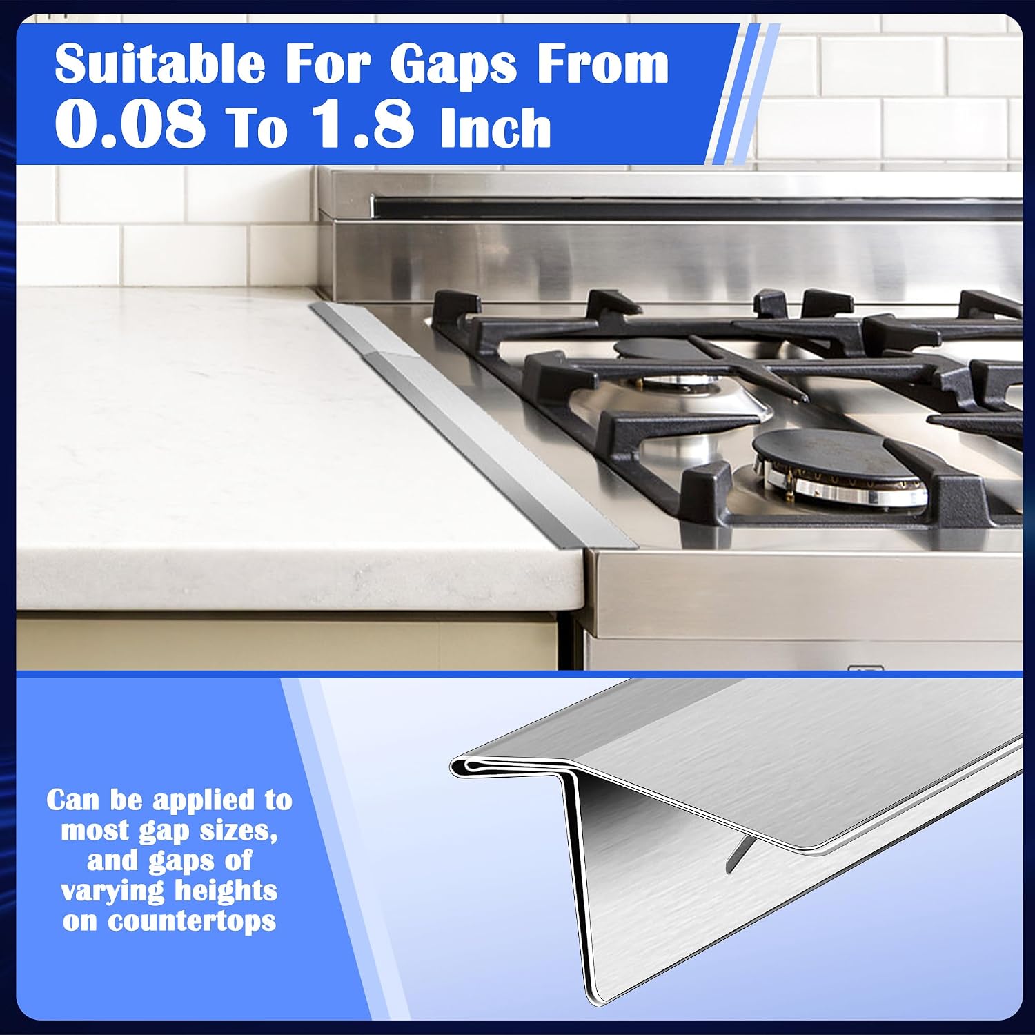 Windspeed 2 Pack T Shaped Stove Gap Covers Stainless Steel Kitchen Stove Counter Gap Cover Between Stove and Counter Edge Filler Length 13.8" to 27.6" Include Clean Cloth and Sponge