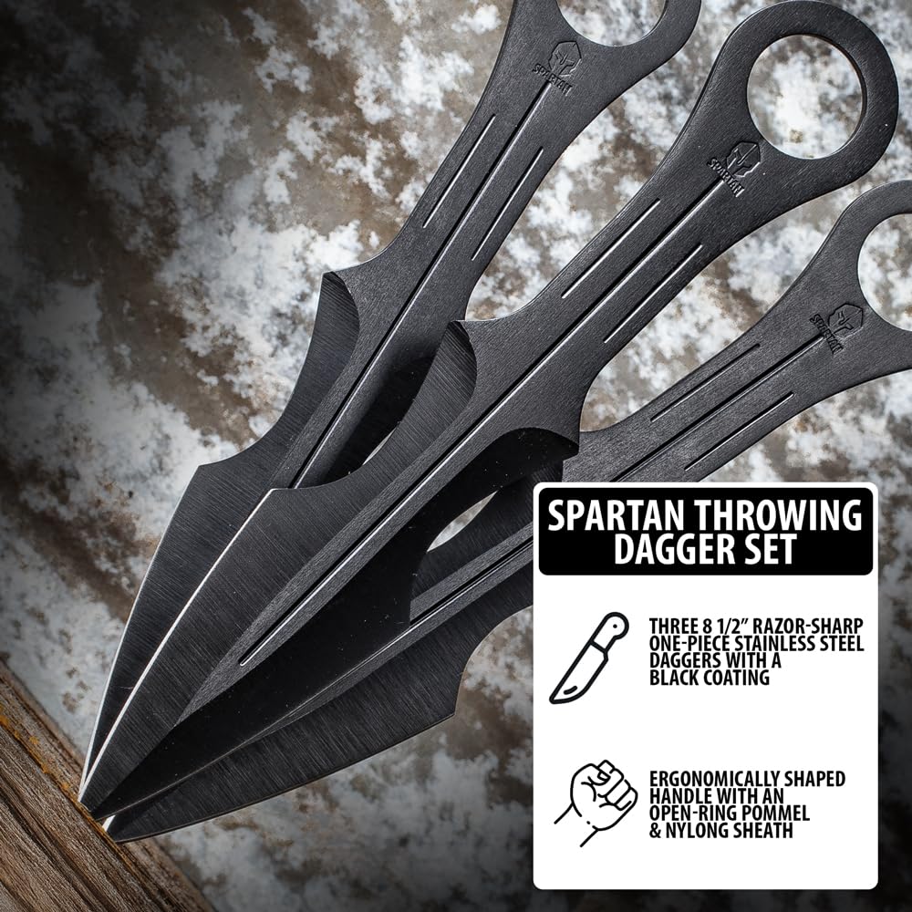 Spartan Throwing Dagger Set With Nylon Sheath | 3 Daggers Included | 7 1/4