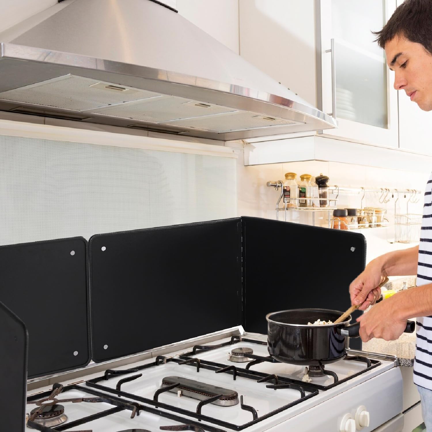 Black Large 2 Pieces 2 Sided Splatter Guard for Frying Stove Top,Oil Splash Guard Cooking for Stove,Non Stick Foldable Splatter Screen for Stove Top