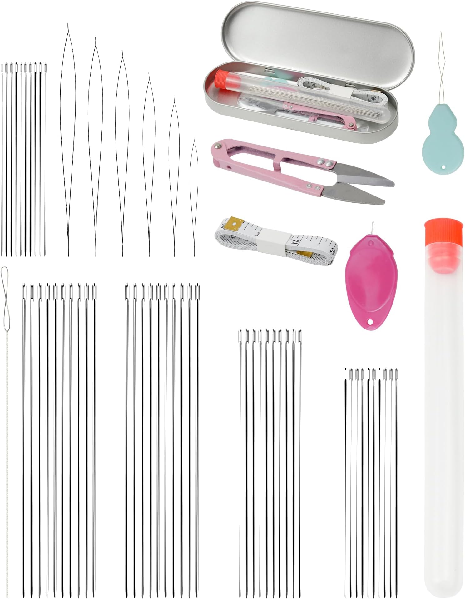 FIVEIZERO 60 Piece Beading Needles Set – 3 Types: 5 Sizes Big Eye Seed Bead Needle & 5 Sizes Long Straight, Collapsible Twisted Flexible Needle, Beading Needles for Jewelry Making