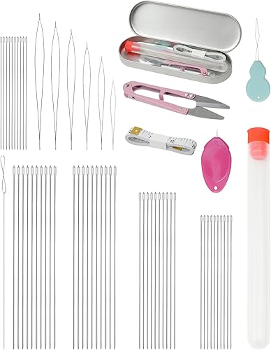 Miniatura 7 de FIVEIZERO Juego de 21 Agujas para Cuentas, 6 Tamaños de Agujas para Cuentas de Semillas de Ojo Grande, Juego de Agujas para Cuentas Plegables