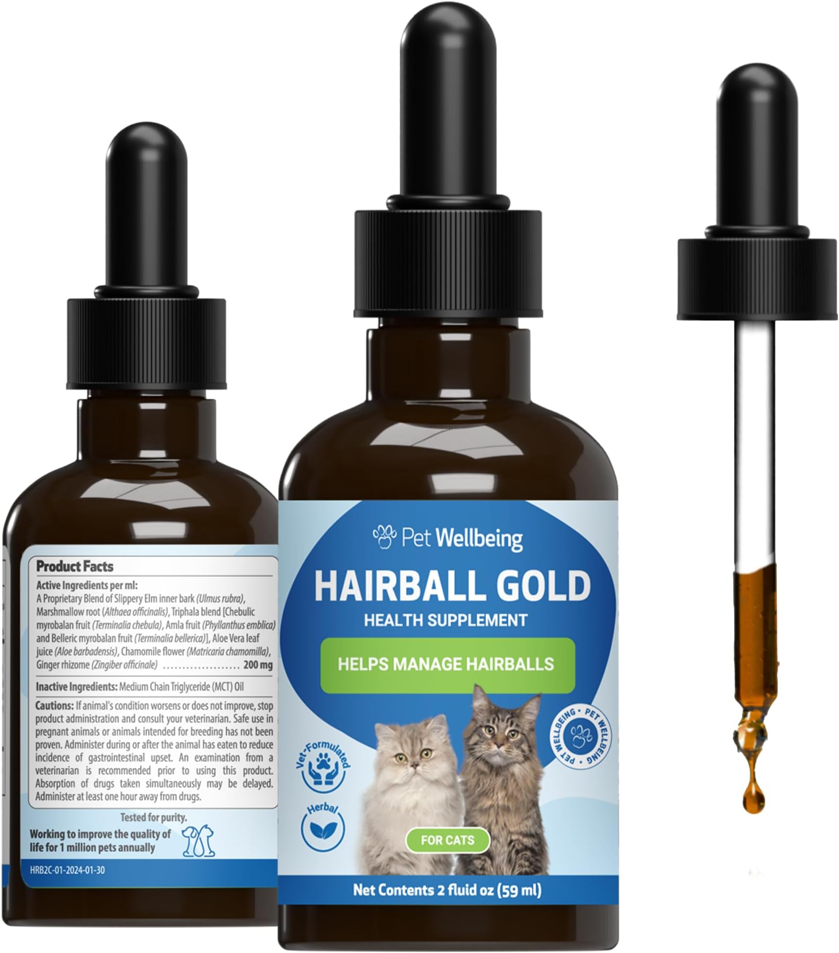 - Hairball Gold for Cats - Vet-Formulated - Eases Passage of Hairballs Through Digestive Tract - No Mineral Oil, All-Natural Lubrication - 2 oz (59 ml)