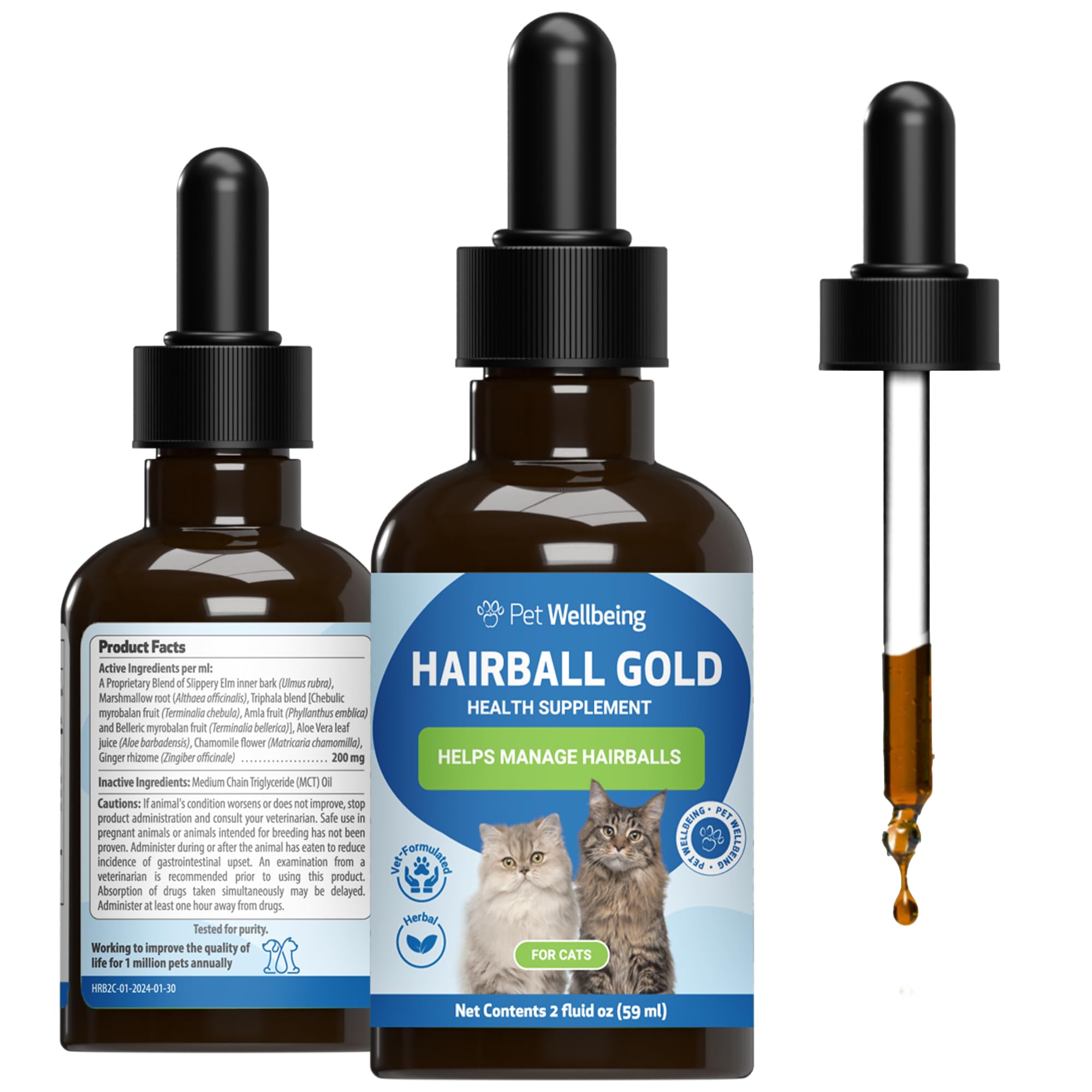 Pet Wellbeing Hairball Gold for Cats - Hairball & Digestive Support, 4 oz Item Highlight