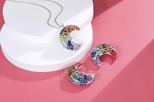 Miniatura 3 de CrystalTears Juego de piedras de cristal de chakra con collar con colgante de luna de cristal de chakras para meditación Reiki