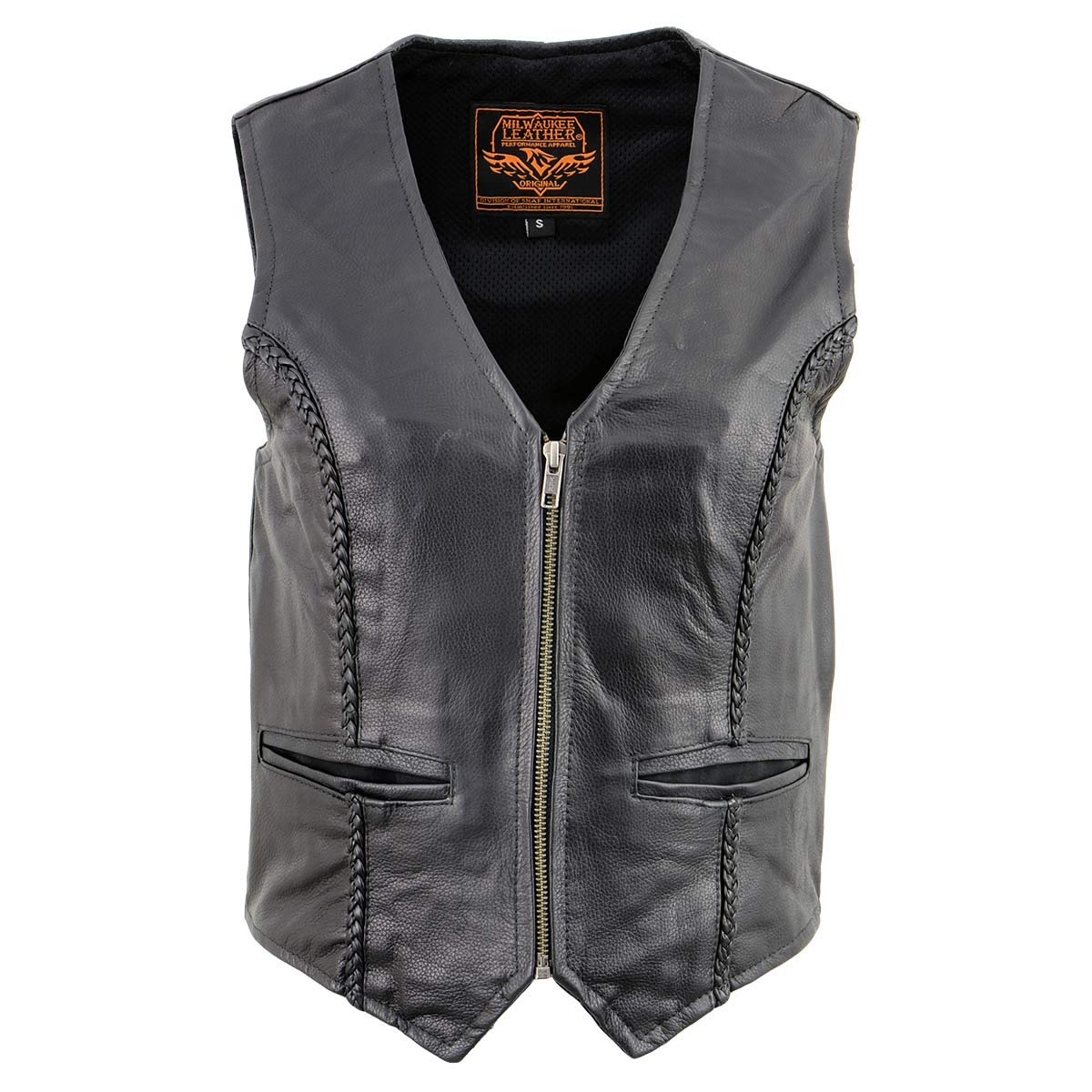 Milwaukee Leather XS1246 Ladies Black 'Braided' Classic Leather Vest - X-Small