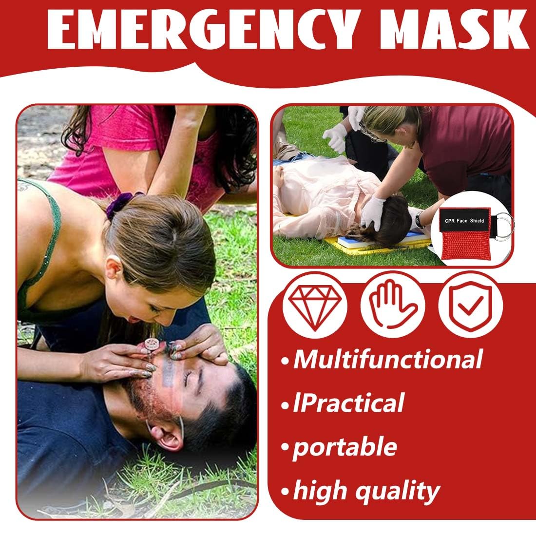 Pocket Mask 10 Pezzi Primo Soccorso Mascherina Respirazione Bocca A Bocca 5X5.5 Cm Rosso