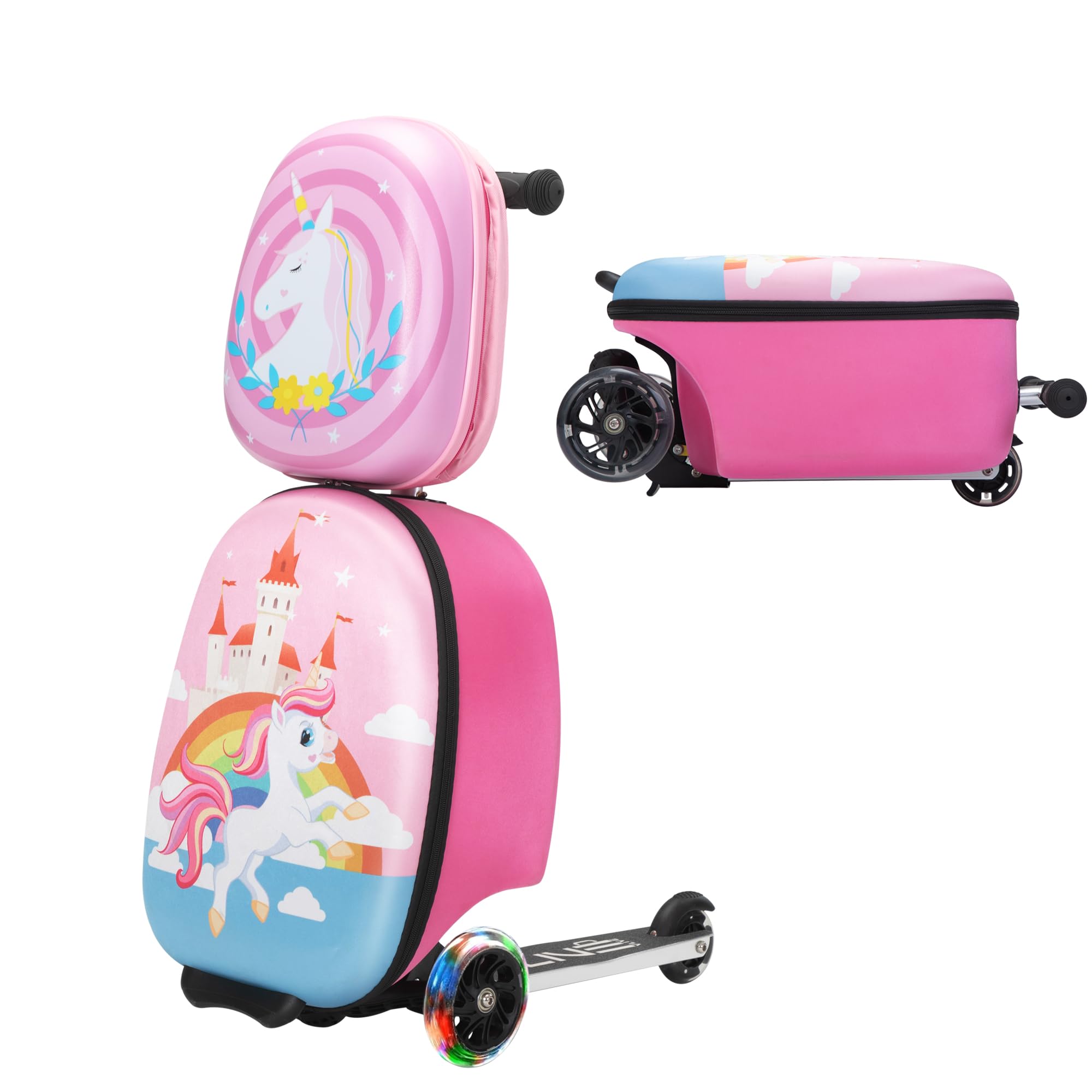 VLIVE Scooter Suitcase, Kid Carry on Luggage Scooter, Children Ride on Luggage for Girls, Luggage for Kids(Unicorn)