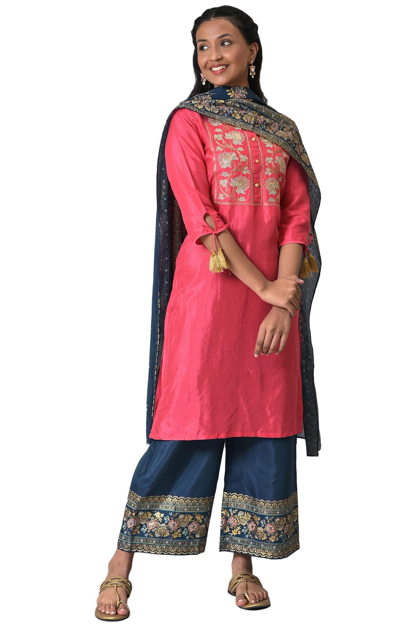 aurelia Women's Solid Viscose Kurta Set with Palazzo & Dupatta-picture-44