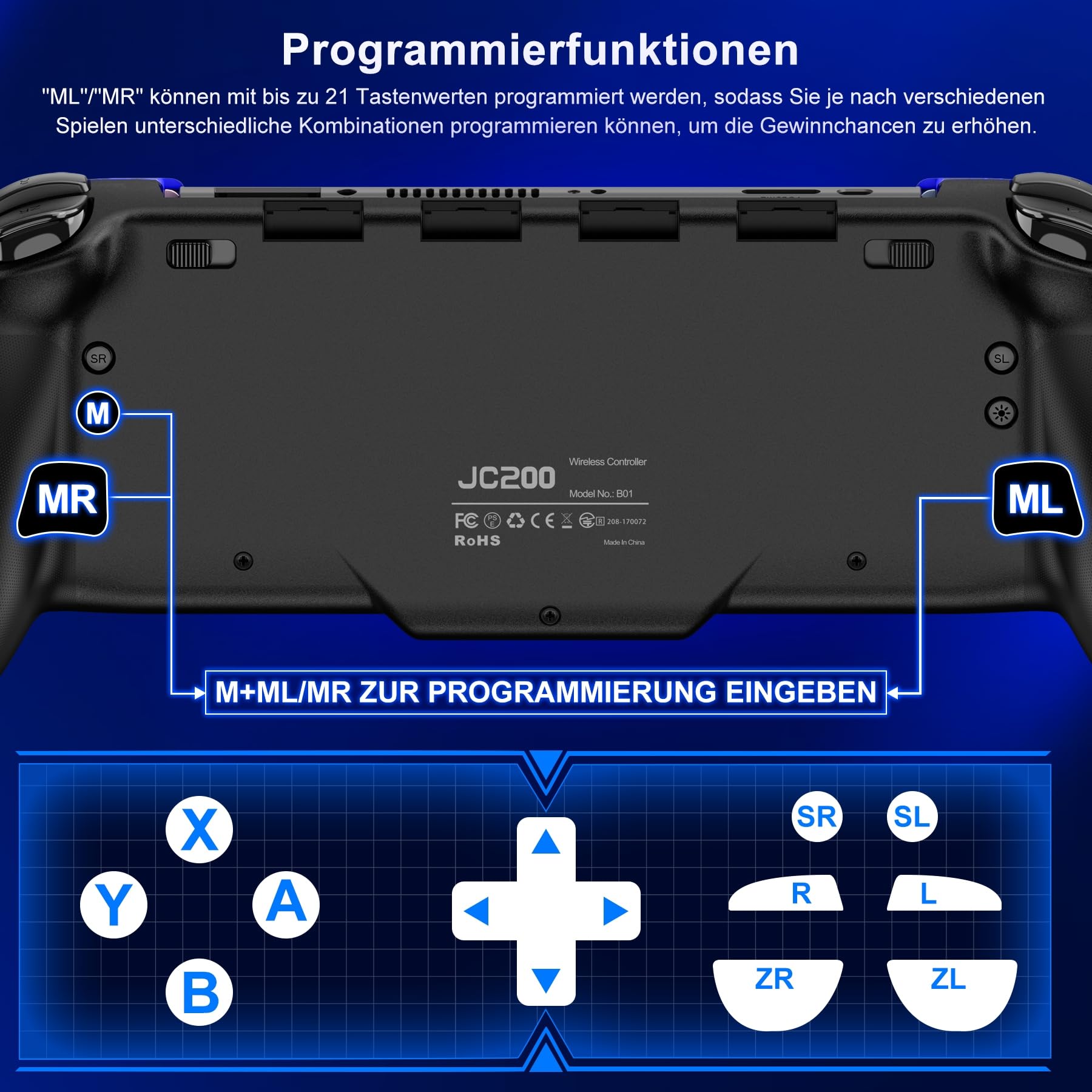 Controller Switch Portatile con Giroscopio a 6 Assi, 1000mAh Programmabile Turbo per Switch/OLED
