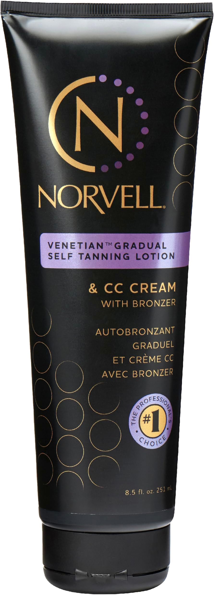 Norvell Venetian Sunless Self Tanner Gradual Color Extender Lotion 8.5 fl oz – Moisturizing Self Tanning Cream with Violet & Brown Tones, Instant Bronzer, Natural Fake Tan