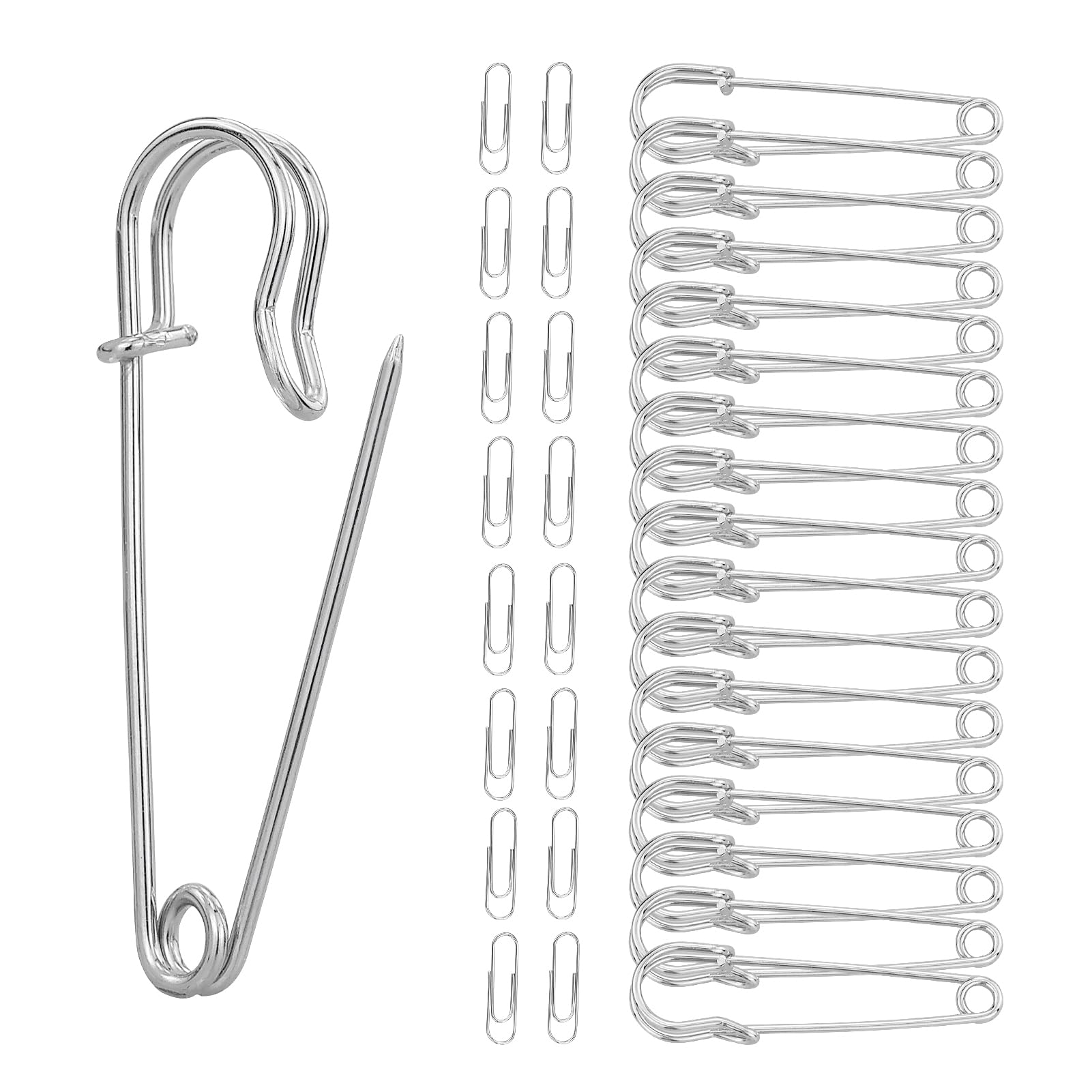45pcs Pins,15pcs 50mm Safety Pins And 28mm Mini Pins,Nappy Pins Large Strong Safety Pin, 2 Inches Kilt Pins,50mm Silver Heavy Duty Safety Pins, For Clothes, Crafts, Canvas, Blankets, Shawls