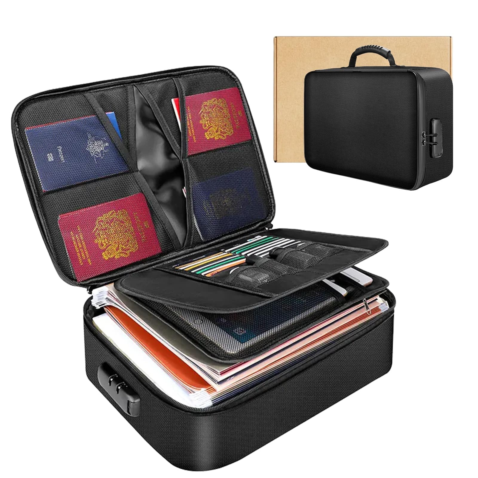 Eidoct Fireproof Document Box, Multi-Layer Large Capacity Fireproof Document Bag with Lock
