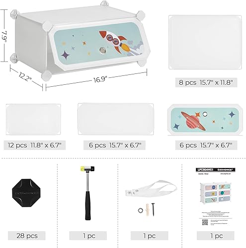 Miniatura 9 de SONGMICS Zapatero para niños con puertas, organizador de almacenamiento apilable de 6 ranuras, armario de plástico, juguetes, libros, ropa, 12.2 x