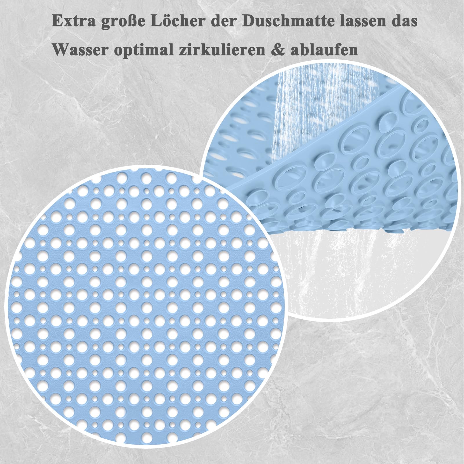 Tappetino da doccia antiscivolo, 80 x 120 cm, morbido tappetino antiscivolo in TPE con ventose, per doccia o vasca da bagno, grande inserto rettangolare (blu, 80 x 120 cm)