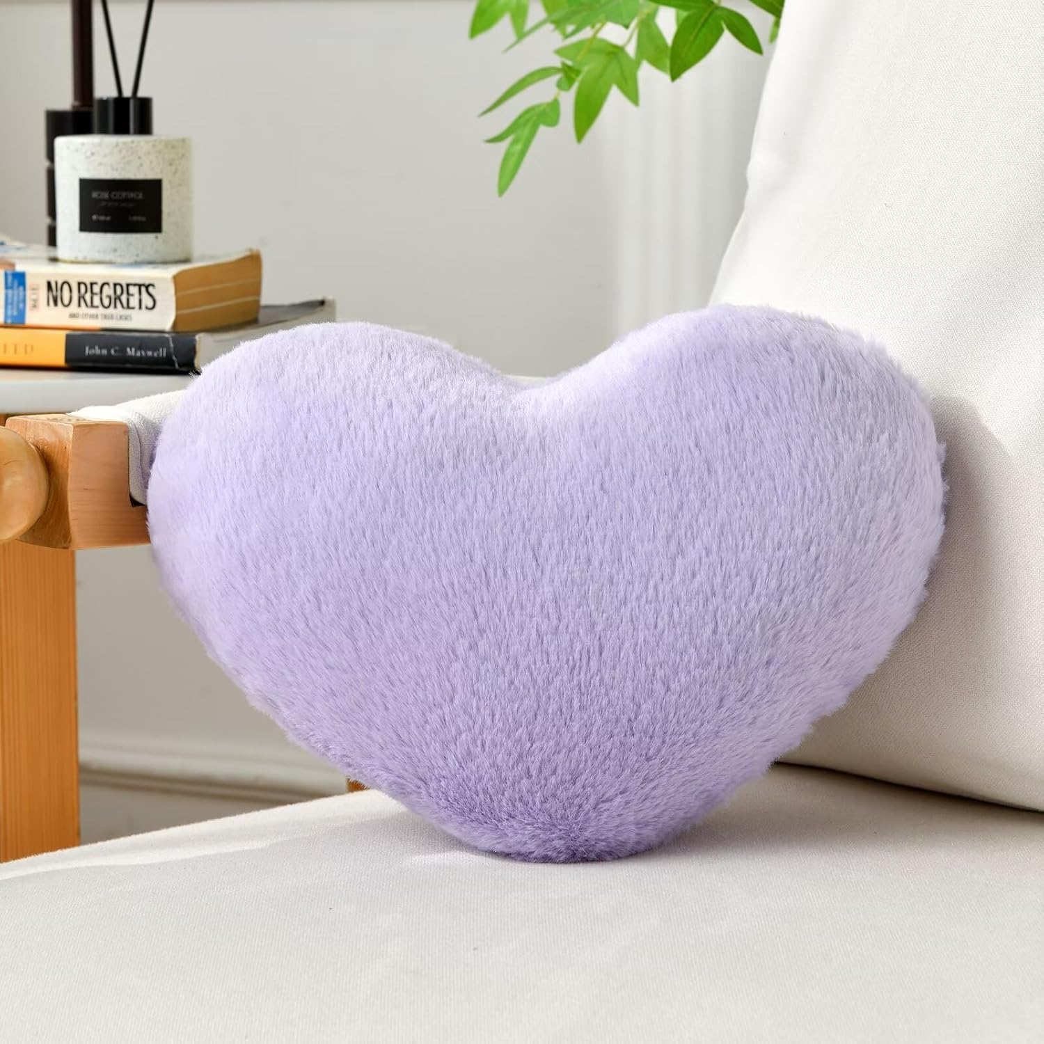 IREMATE Heart Pillow Purple Throw Pillows Decorative Pillows for Bed Couch Cute Faux Rabbit Fur Small Pillow for