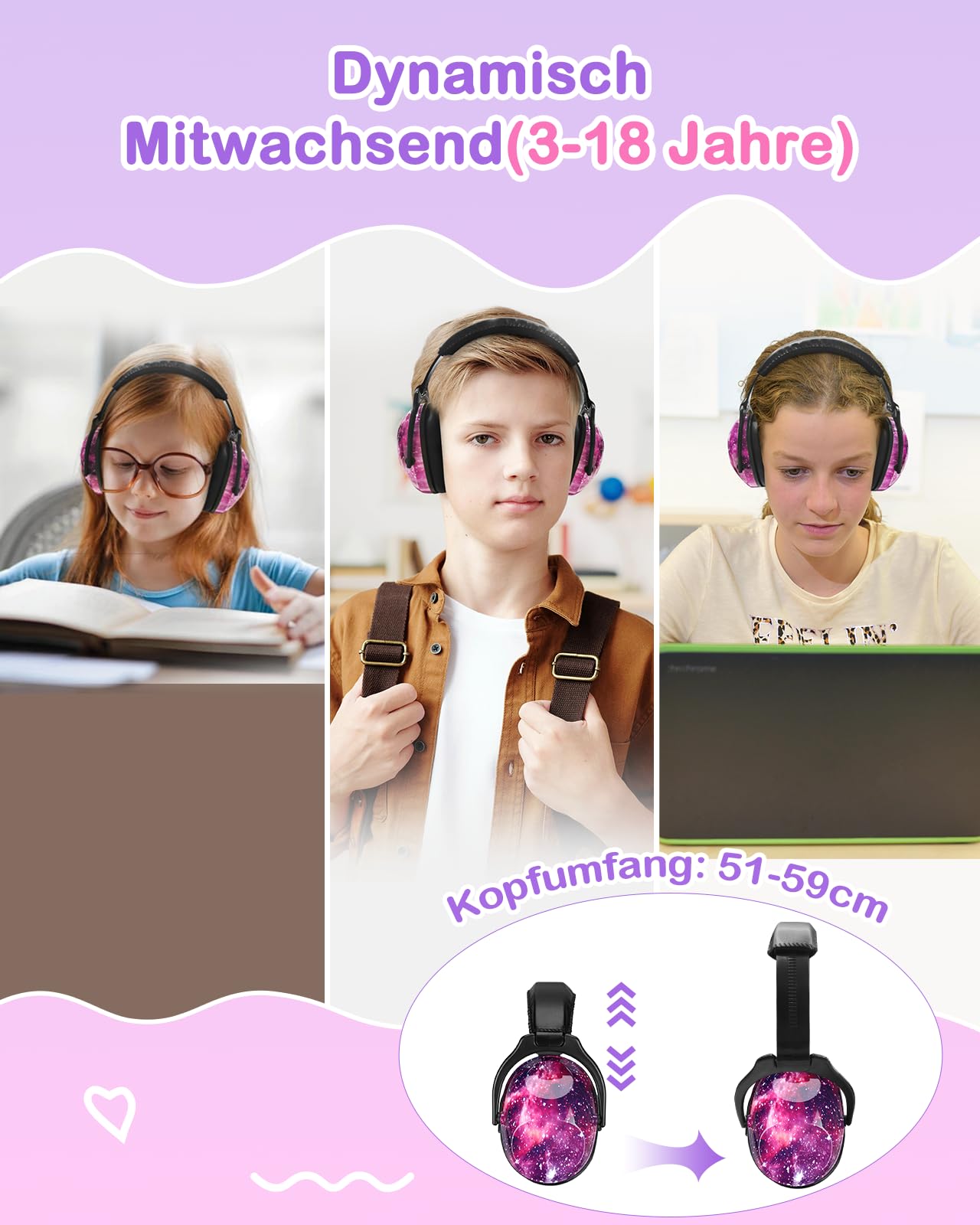 ZOHAN 030 Gehörschutz Kinder, 3-18 Jahre Lärmschutz Kopfhörer Kinder mit Autismus, Passiver Kapselgehörschutz für Grundschüler, Verstellbare Ohrenschützer für Konzert - Galaxie