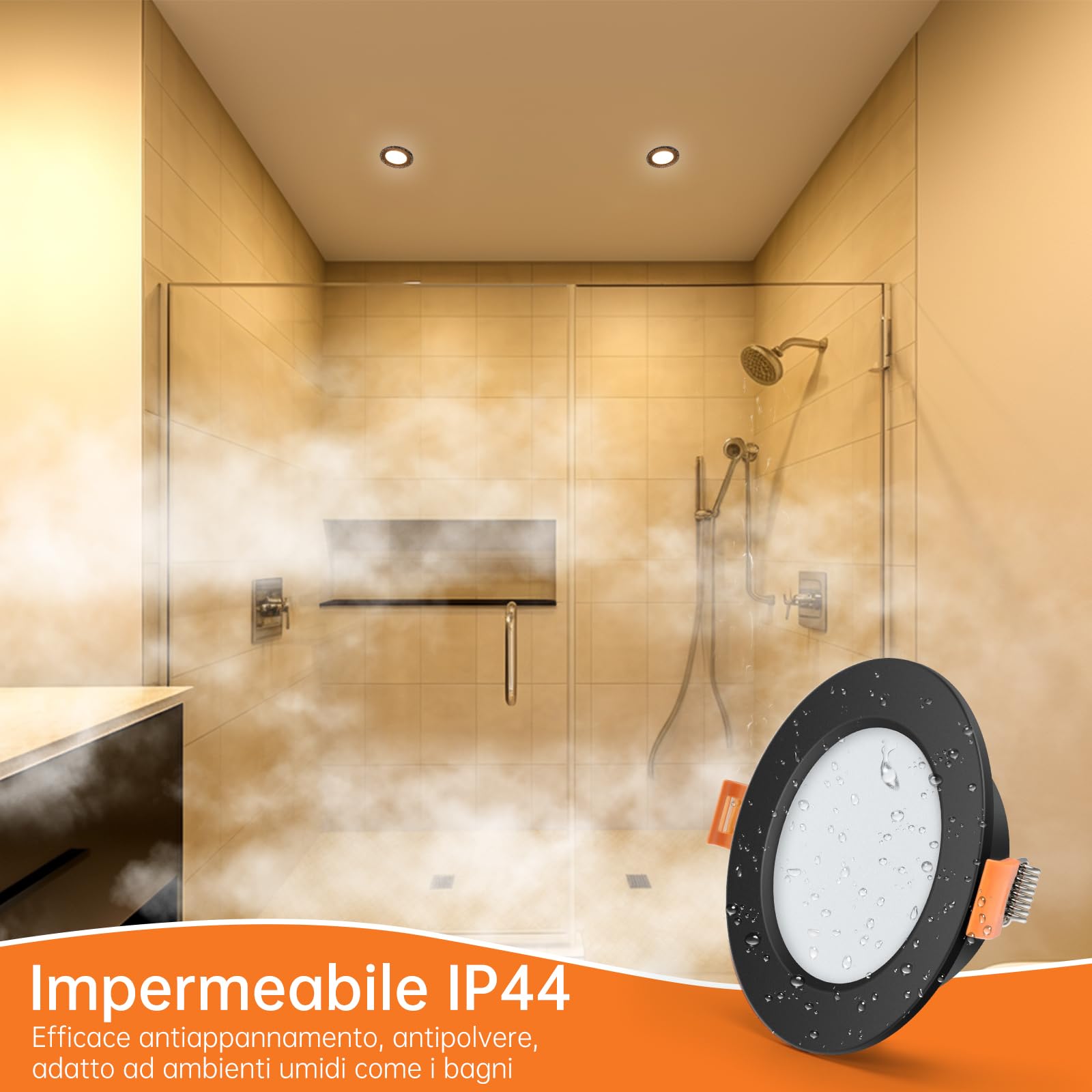 Tomosu 20x Faretti LED da Incasso per Cartongesso Neri, Luce Calda, 5W | 220V, Diametro 98mm, foro 75mm-85mm, 2700K, 450LM, IP44 Faretti LED Soffitto Incasso Cartongesso per Bagno, Rotonda