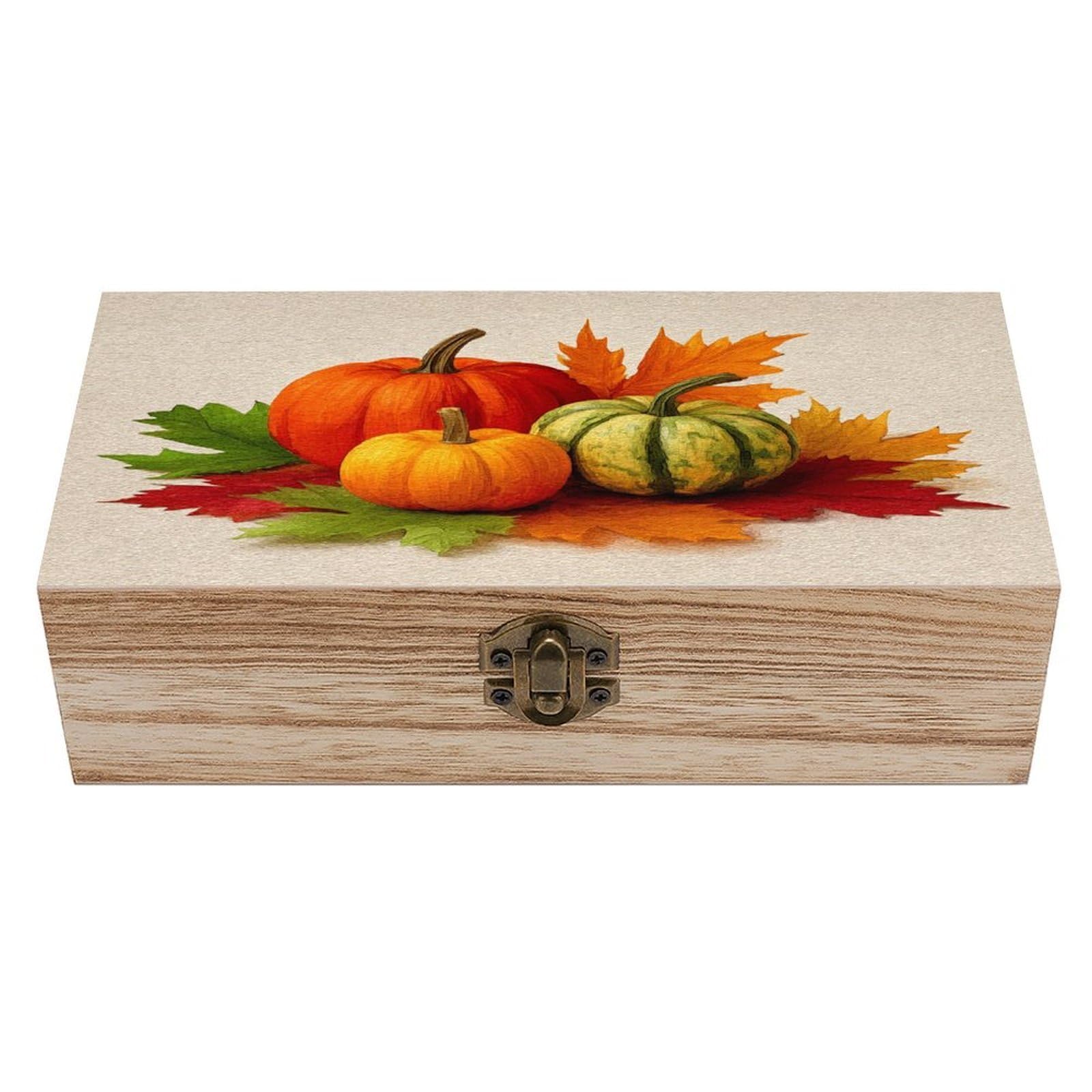 asbwuo Pumpkins Fall Leaves on Cream Wooden Storage Box with Hinged Lid