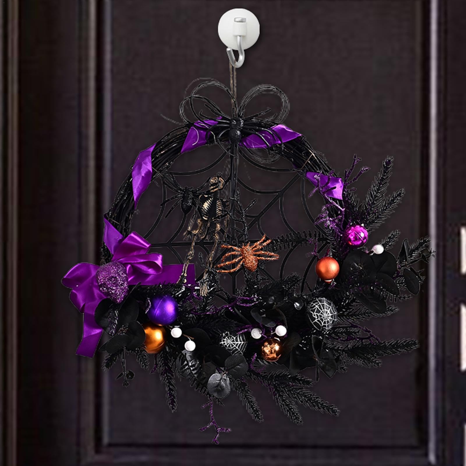 Ghirlanda di Halloween con teschio e fiori neri, decorazione con luci LED per porta d'ingresso, muro esterno o parete, stile spaventoso e festivo | Leroy Merlin