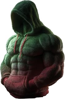 Muscle Hoodie Men Long Sleeve Vintage Flannel 3d Street Style Line Art Warm Fuzzy Muscle Sweatshirt Hoodie Men