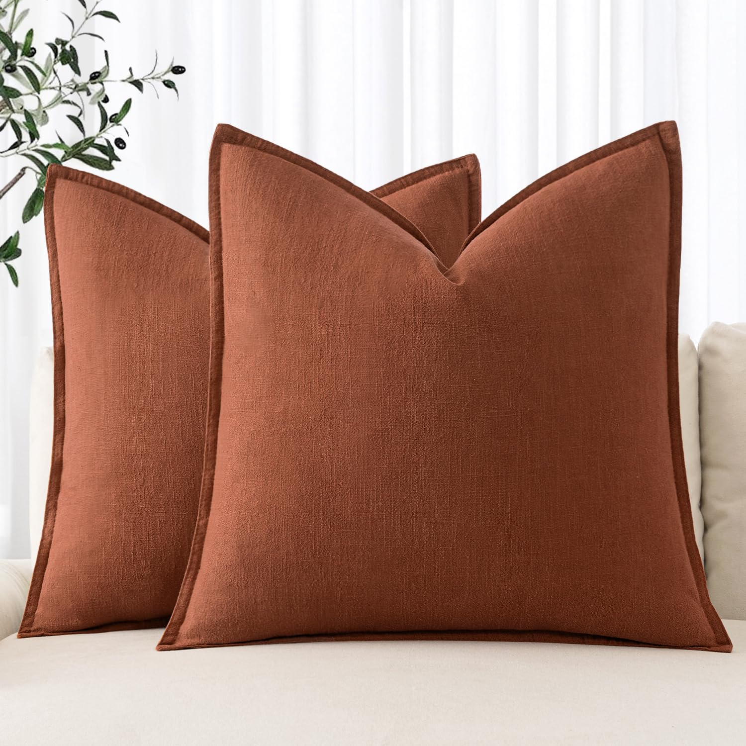 MIULEE Linen Pillow Covers 18x18 Inch Fall Rust Decorative Linen Throw Pillow Covers Pack of 2 Soft Accent Farmhouse Couch Pillowcases Modern Home Decors for Sofa Cushion Living Room Bed