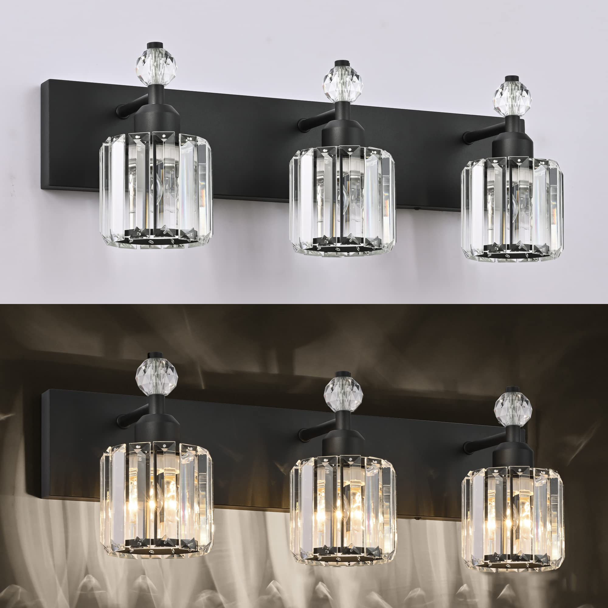 PRESDE Black Crystal Bathroom Lights Fixtures Over Mirror Modern 3 ...