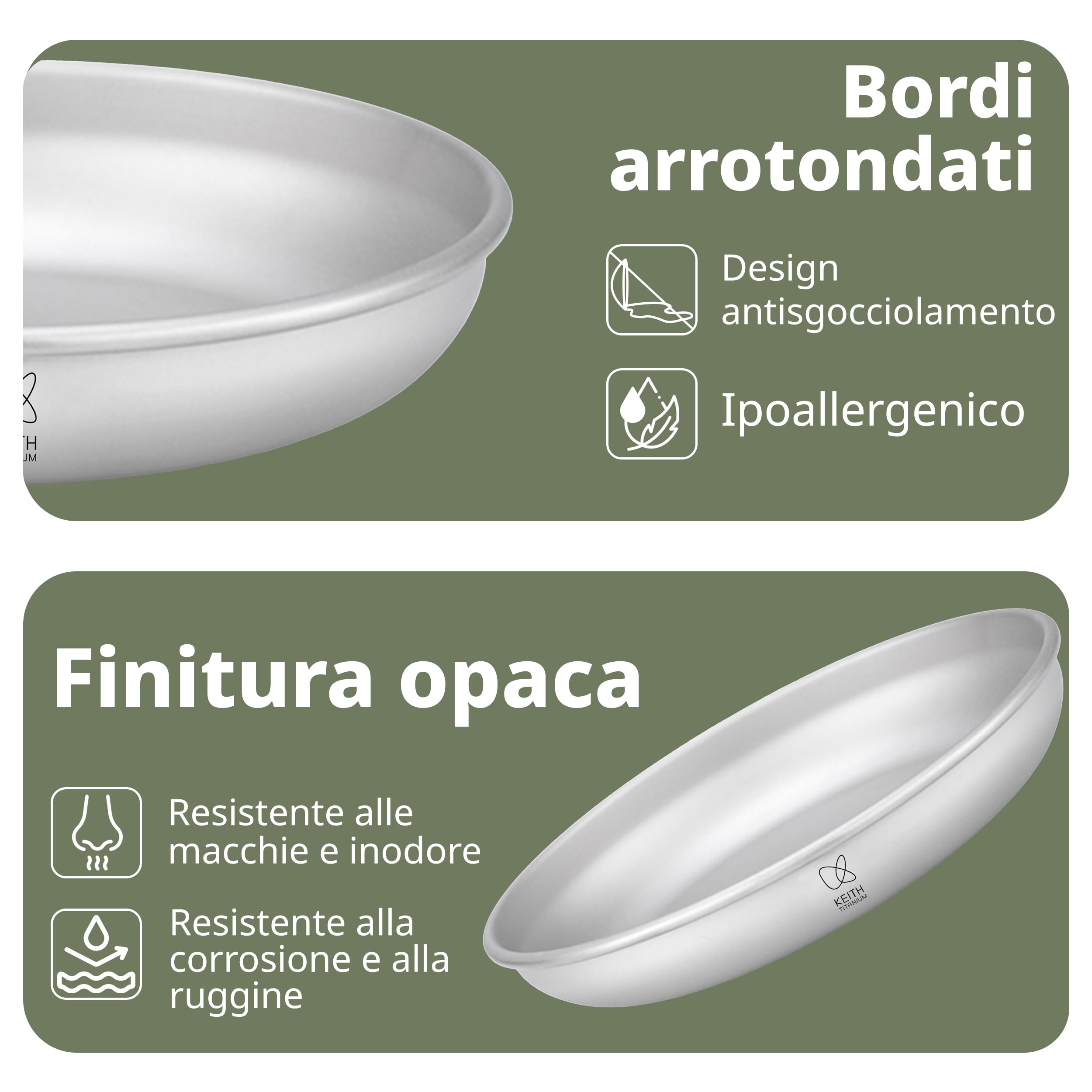 Keith Piatti Titanium - Piatti da campeggio leggeri con bordi arrotolati, design impilabile, resistenti alla corrosione, ideali per cene all'aperto, campeggio, snack e pasti (450 ml)