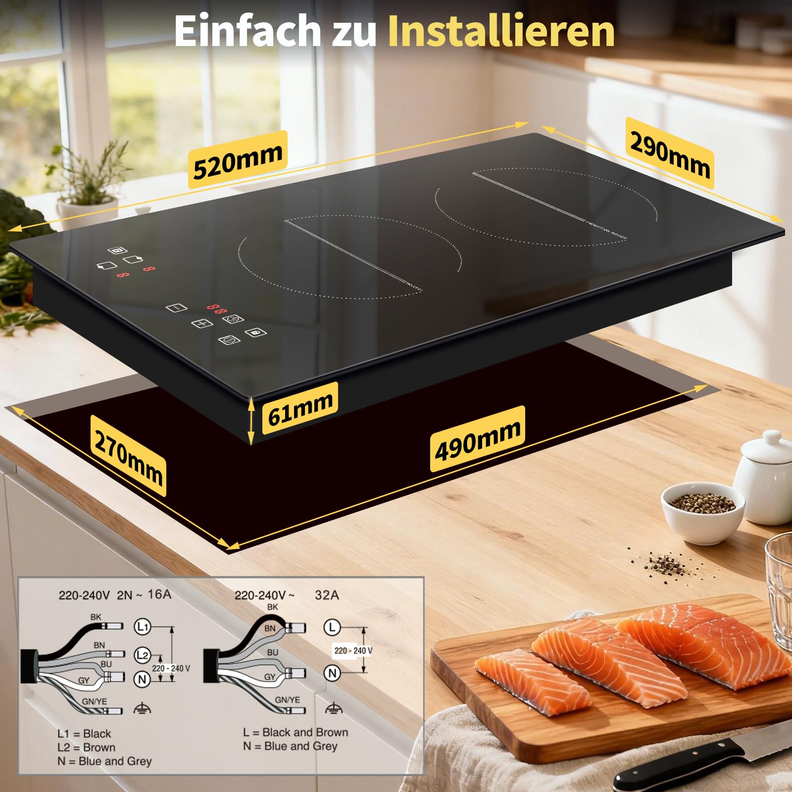 Induktionskochfeld 2 Platten, Einbau Kochfeld Induktion 30 cm