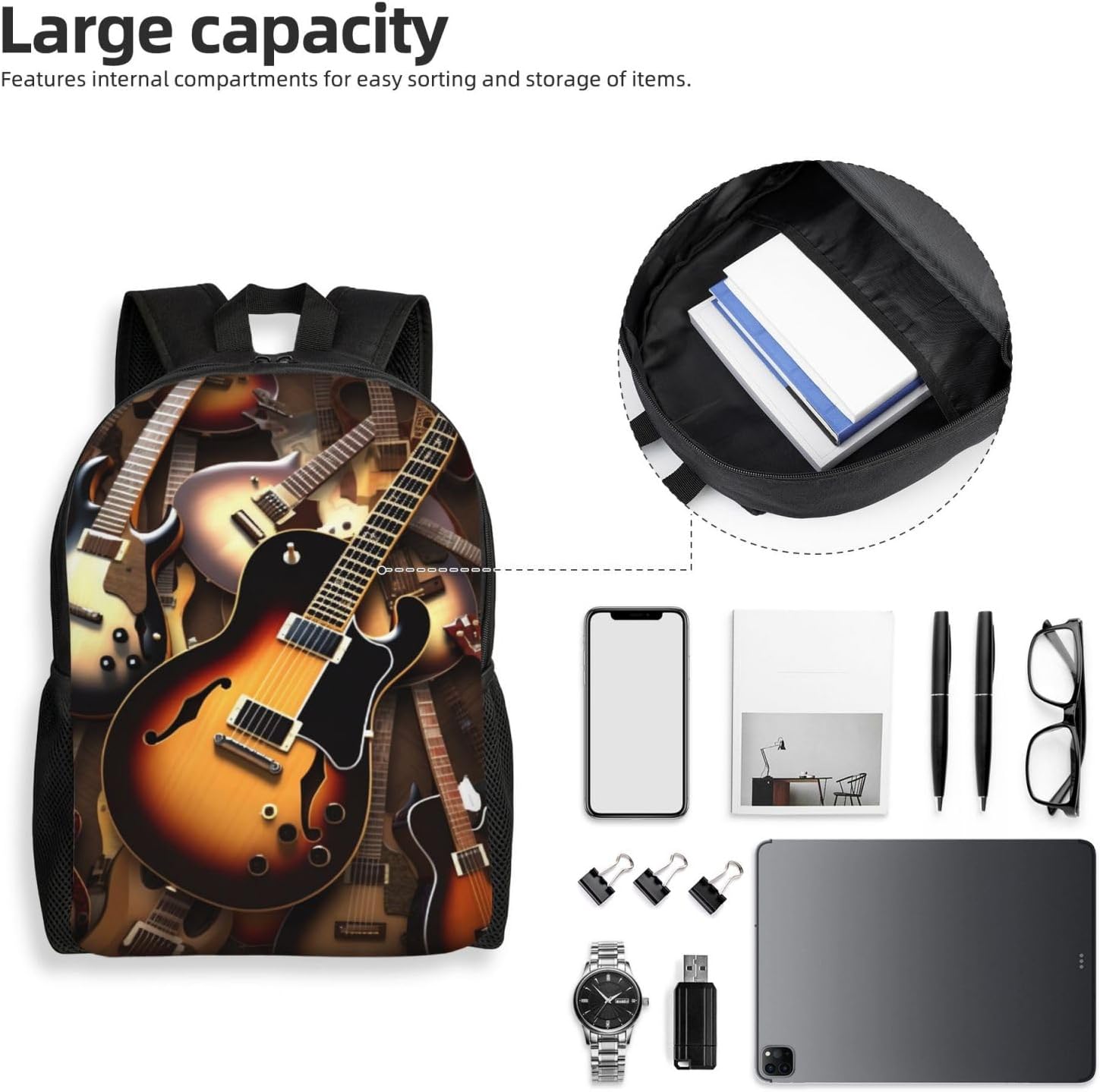 Music Guitar Travel Backpack For Women Men Waterproof Carry On Backpack 15.6inch Laptop Backpack image 4