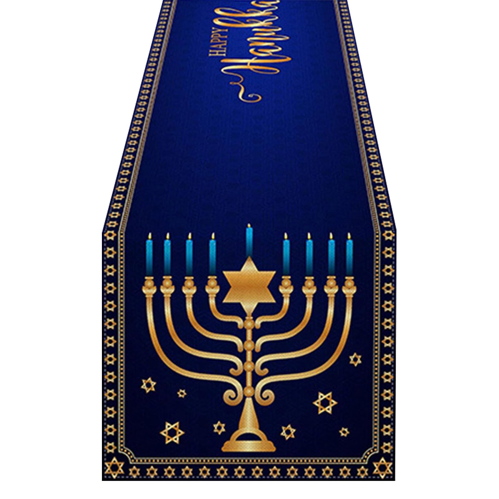 CENMOO Hanukkah Menorah Table Runner, 33x183cm Decorative Table Cloth, Star of David Table Runner, Linen Table Runner, Festive Table Runner, Hanukkah Menorah Tablecloth for Dinning Table
