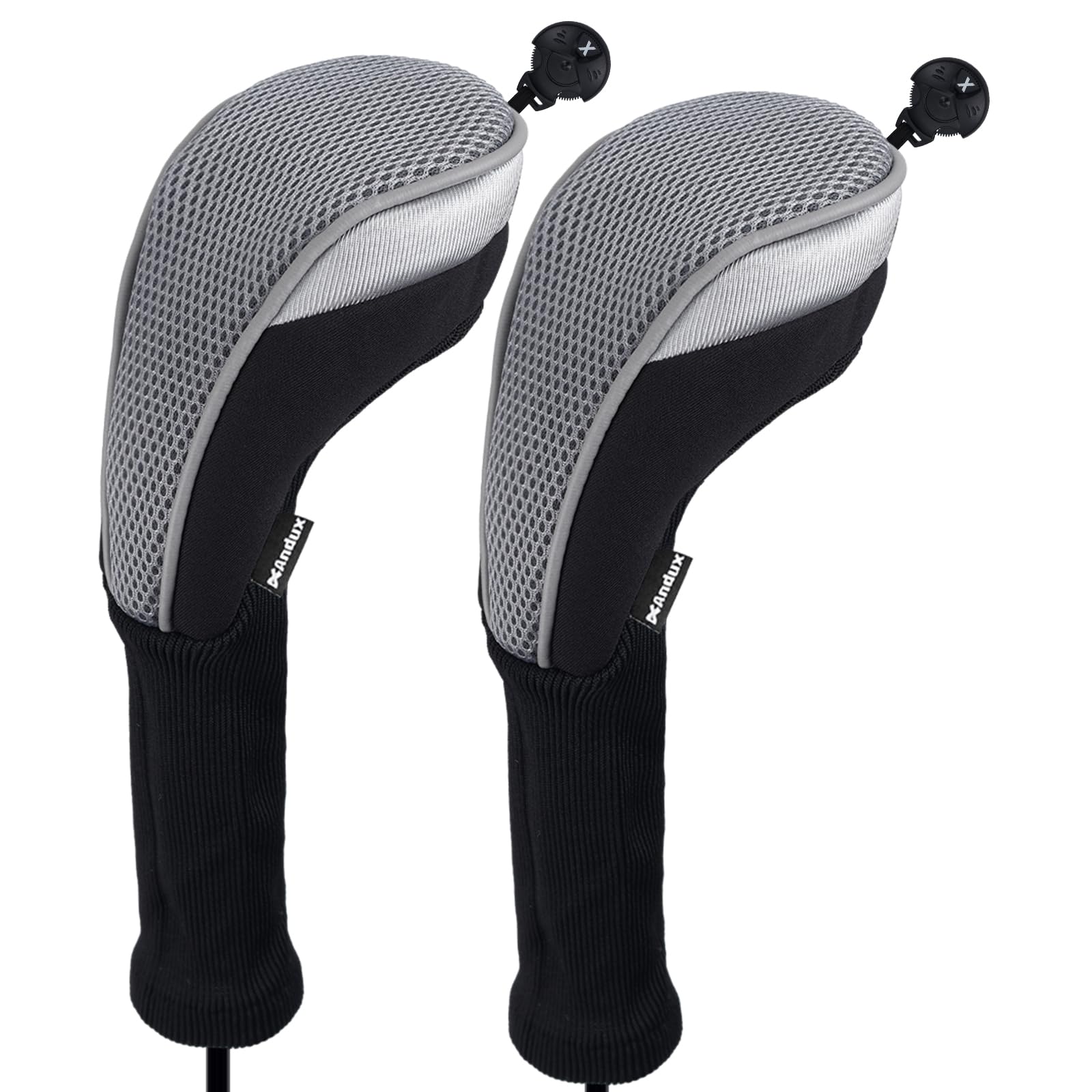 Andux 2pcs/Pack Long Neck Golf Hybrid Club Head Covers Interchangeable No. Tag CTMT-02 Grey
